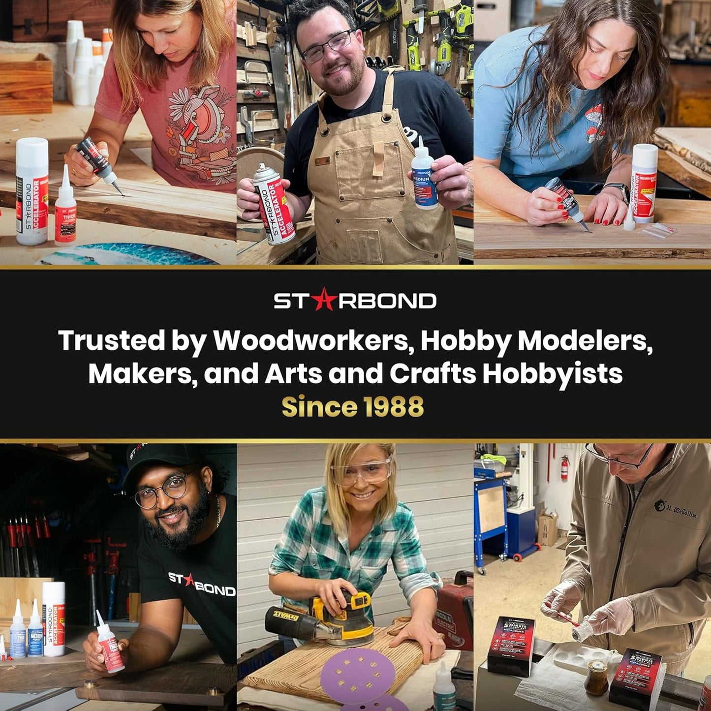 Premium Grade Cyanoacrylate (CA) Super Glue by STARBOND - 16 OZ Complete Refill KIT (453-gram) - Light Brown Medium Crack Filler 150 CPS Viscosity Adhesive for Woodworking, Woodturning, Carpentry