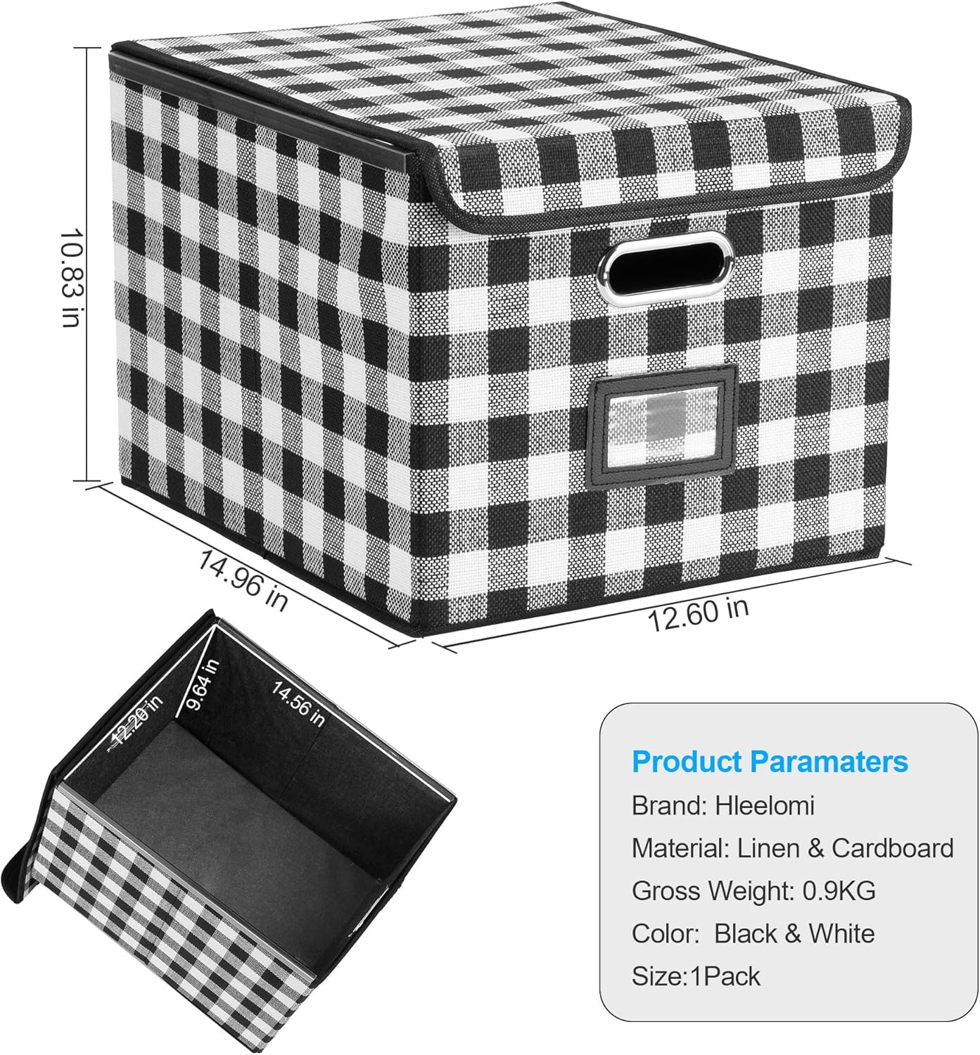 File Organizer Box, Linen Filing Organizer with Lid, Large Desktop File Boxes, Black and White Lattice