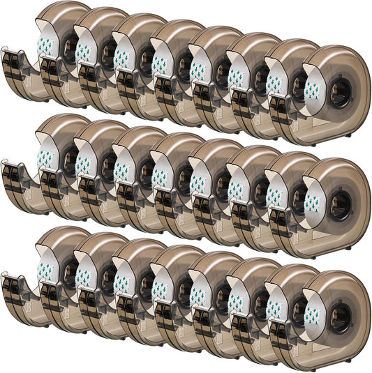 Sabary 50 Pcs Handheld Tape Dispenser Desktop Adhesive Cutter Transparent Plastic Refillable Dispenser Lightweight and Portable Manual Use Adhesive Holder for Home Packing, No Tape Included