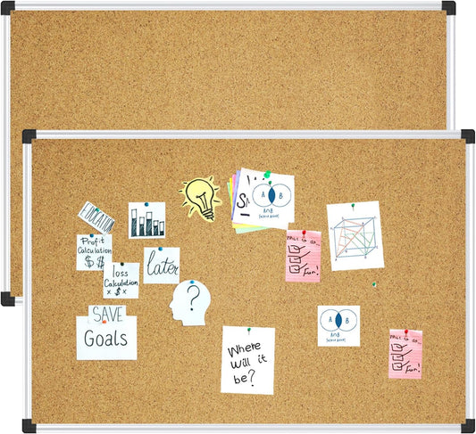 XBoard Cork Bulletin Board 48x36 inch with Aluminum Frame, Pinboard for Vision & Memo Displays (Pack of 2)