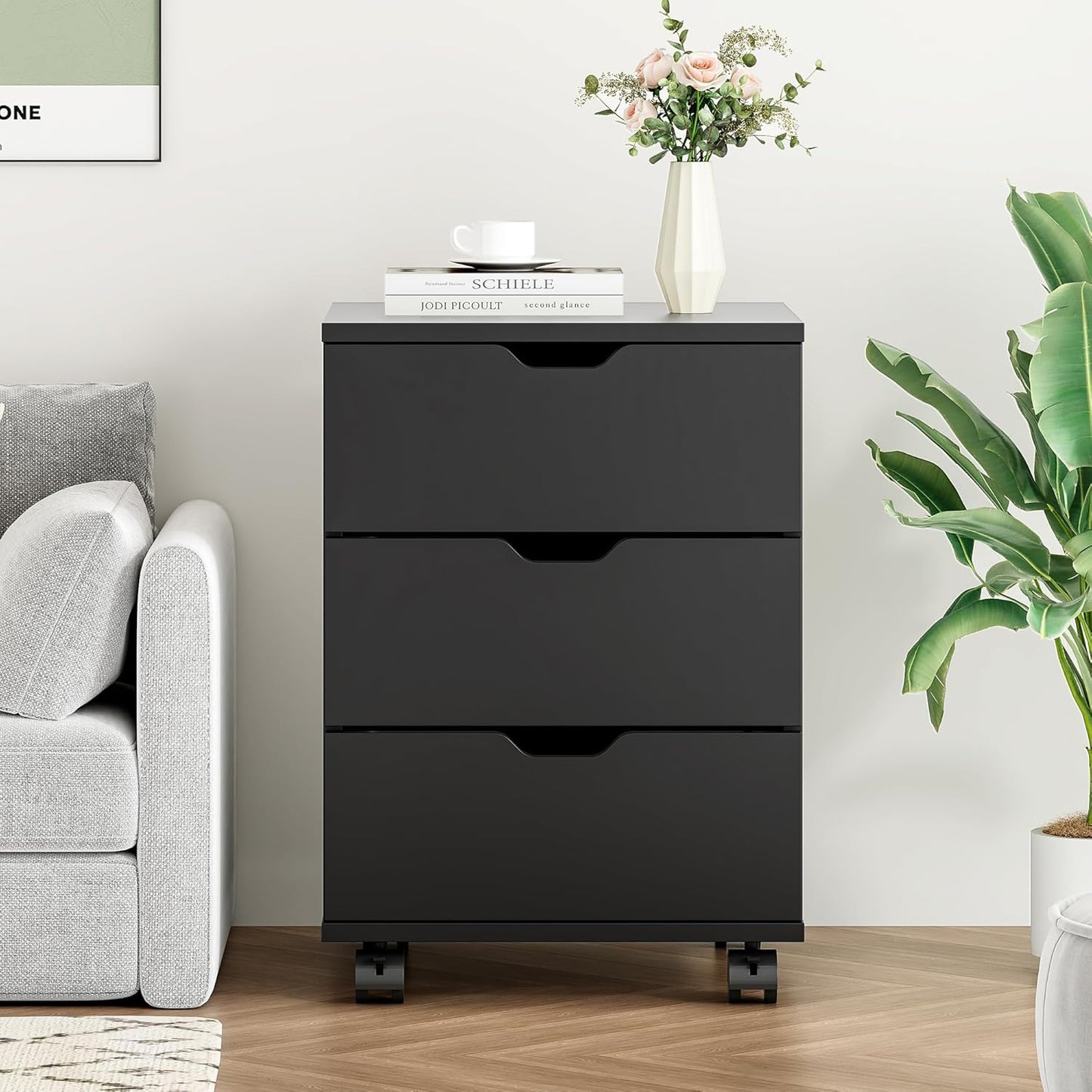 Farini 3-Drawer Under Desk Wooden File Storage Cabinet with Lockable Caster for Home Office,Black,Required Assembly