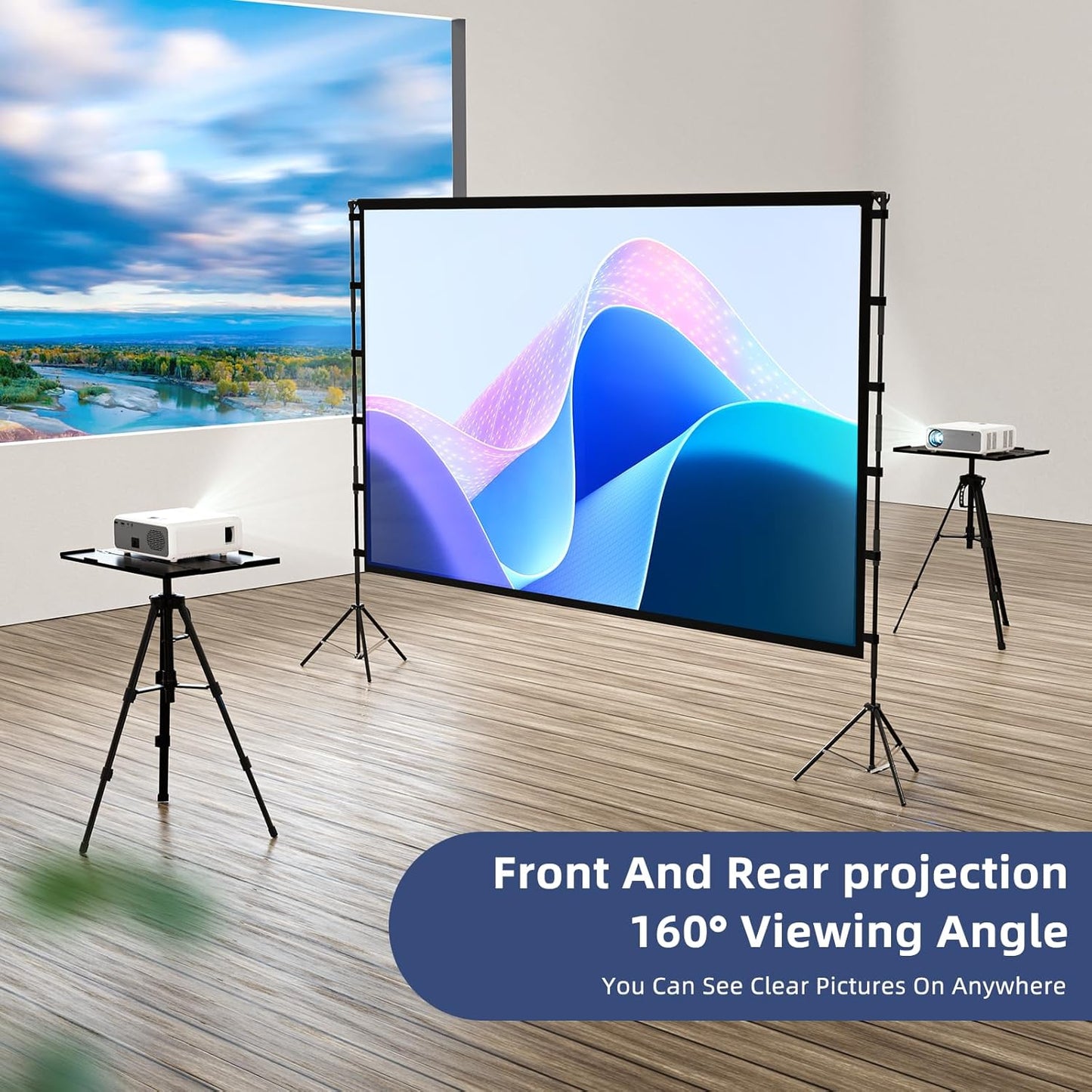Projector Screen Outdoor, Projector Screen with Stand Portable 120" Foldable Projection Screen, KHQ 10 Feet Indoor Home Theater Movie-Screen with Carrying Bag for Backyard Movie Night