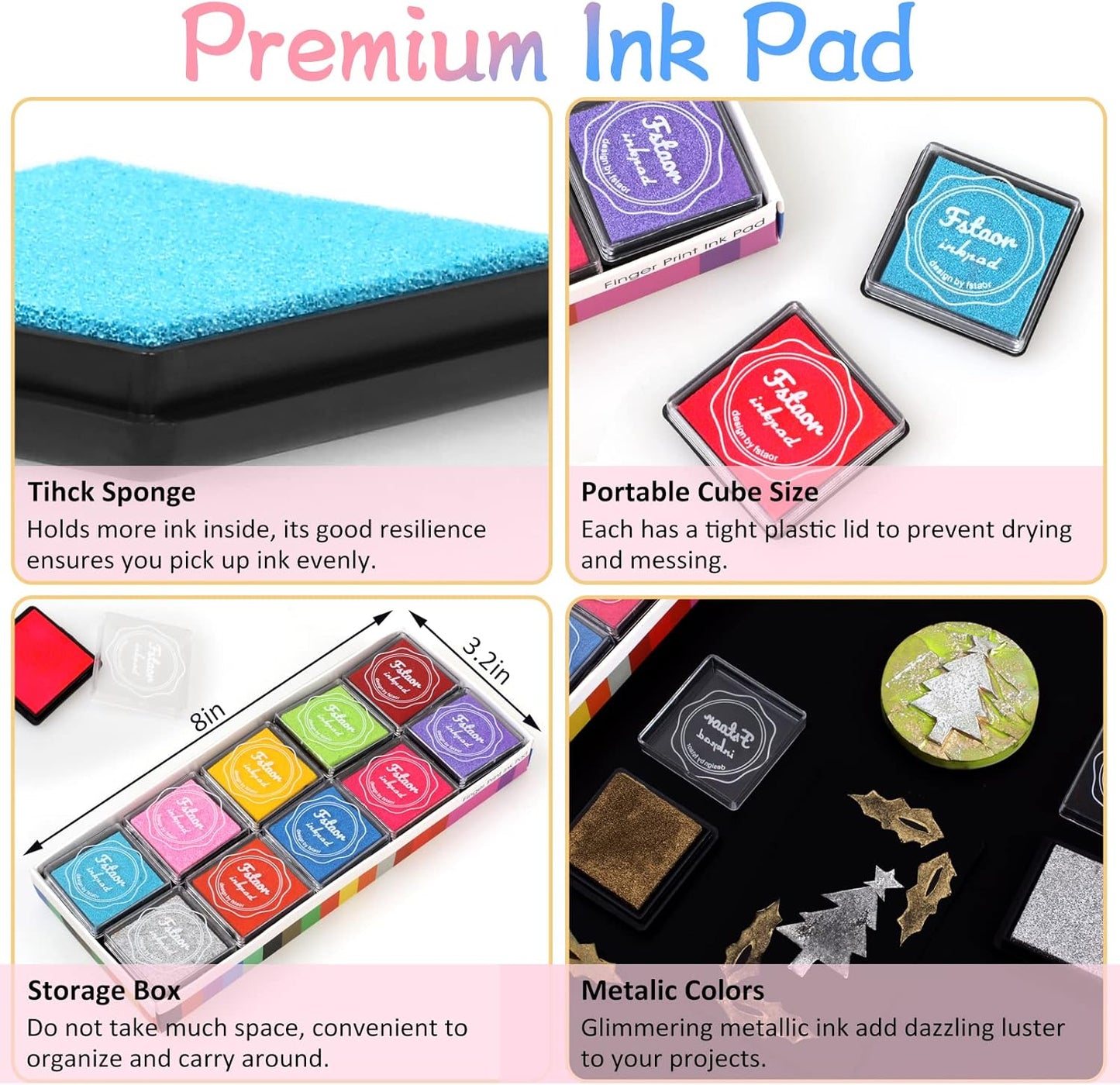 Fstaor 20 Colors Washable Ink Pads for Kids Rubber Stamps, Finger Print Crafts Stamp Pad for Kids, Paper, Scrapbooking, Fabric,Wood (Pack of 20)