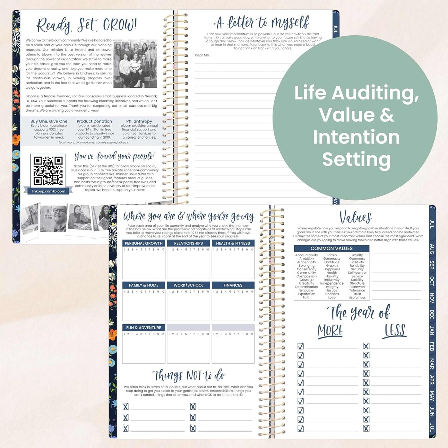 bloom daily planners 2025-2026 Academic Year Daily Planner (July 2025 - July 2026) - A5 Weekly & Monthly Calendar Agenda Organizer Book with Stickers - 5.5" x 8.25" - Garden Party, Navy