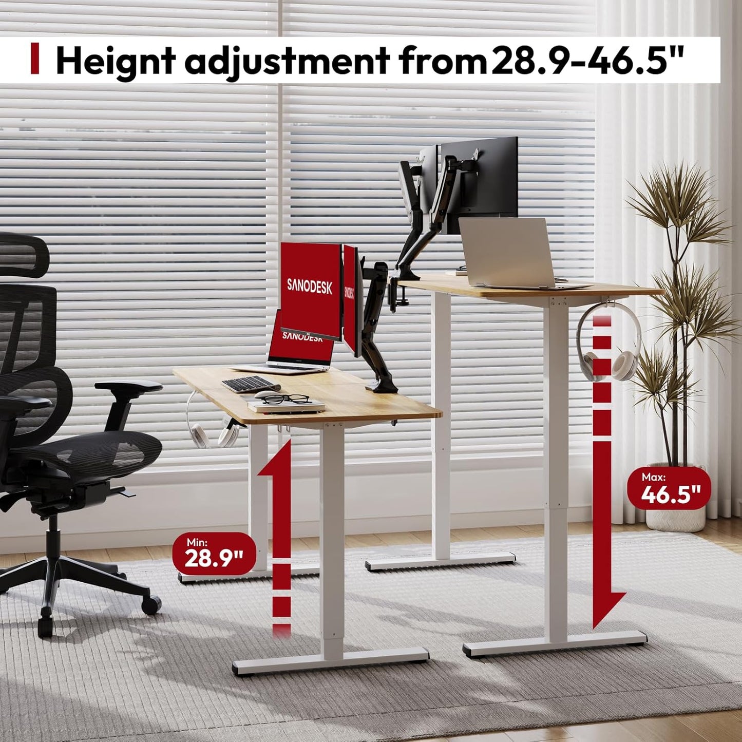 SANODESK Electric Standing Desk 55x24 Inch Height Adjustable Stand Up Desk Home Office Computer Workstation Sit Stand Home Office Desk with Splice Board (White Frame + Maple Top)