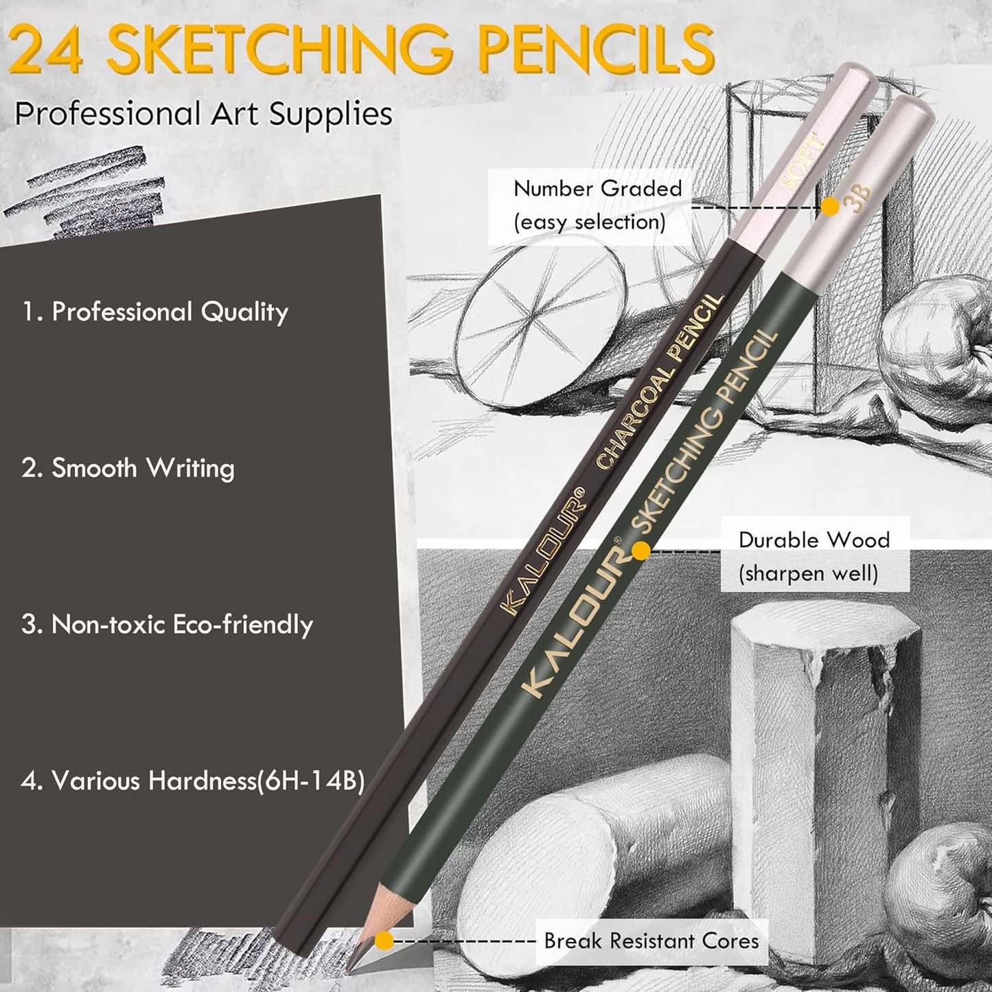 KALOUR 72-Pack Sketch Drawing Pencils Kit with Sketchbook and 3-color Drawing Paper,Tin Box,Include Graphite,Charcoal,Drawing Glove and Artists Tools,Pro Art Drawing Supplies for Adults Beginner