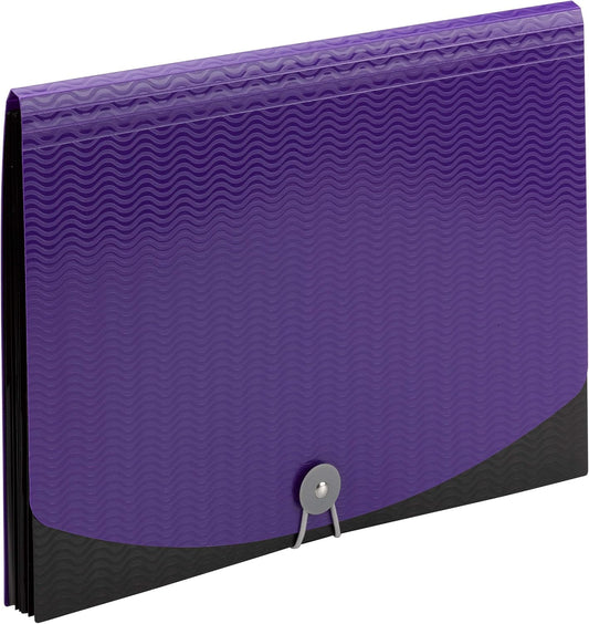 Smead Poly Expanding File, 6 Dividers, Flap and Cord Closure, Letter Size, Wave Pattern Purple/Black (70882)