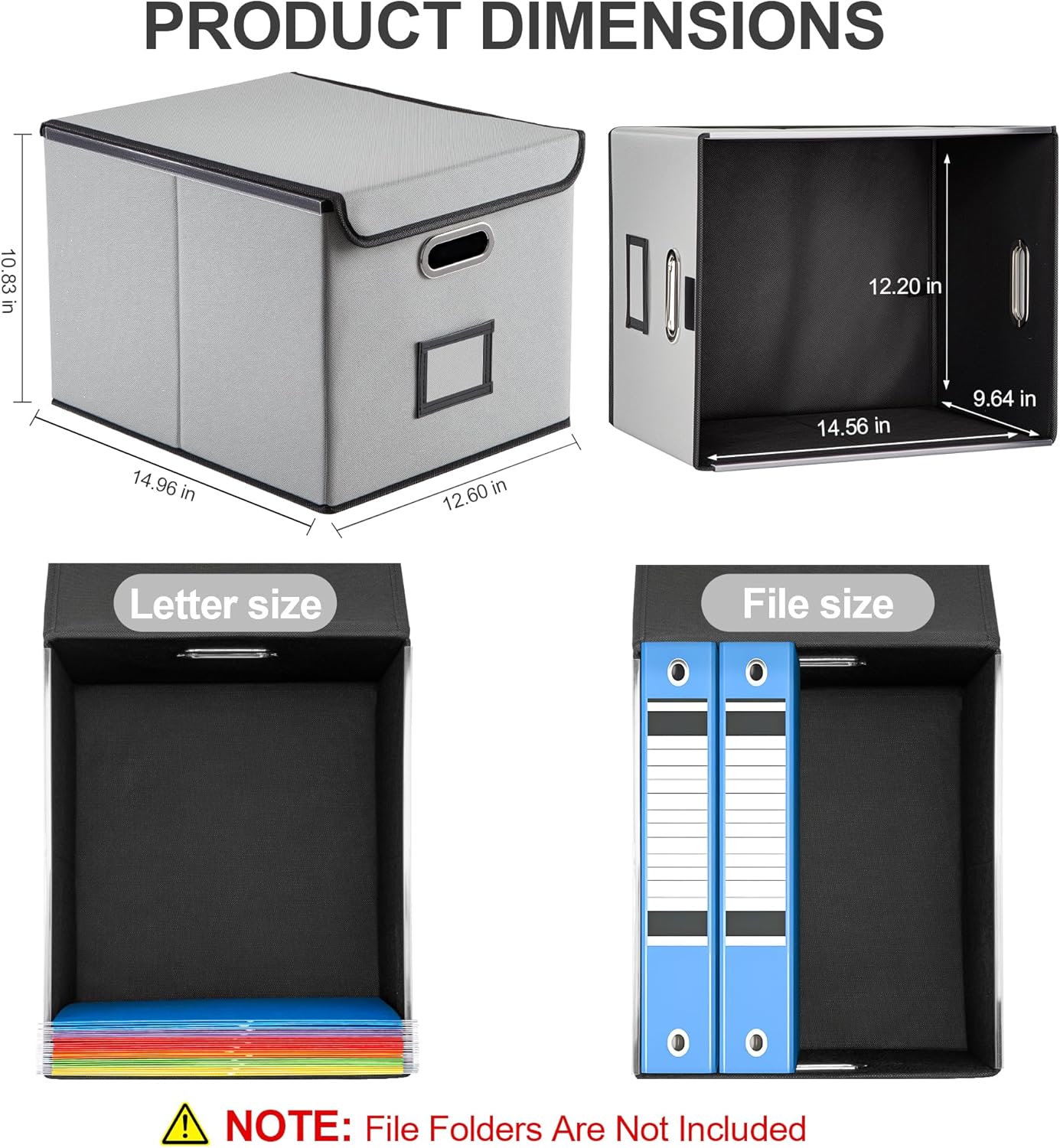 File Organizer Box, Linen Filing Organizer with Lid, Large Desktop File Boxes, Light Grey,2 Pack