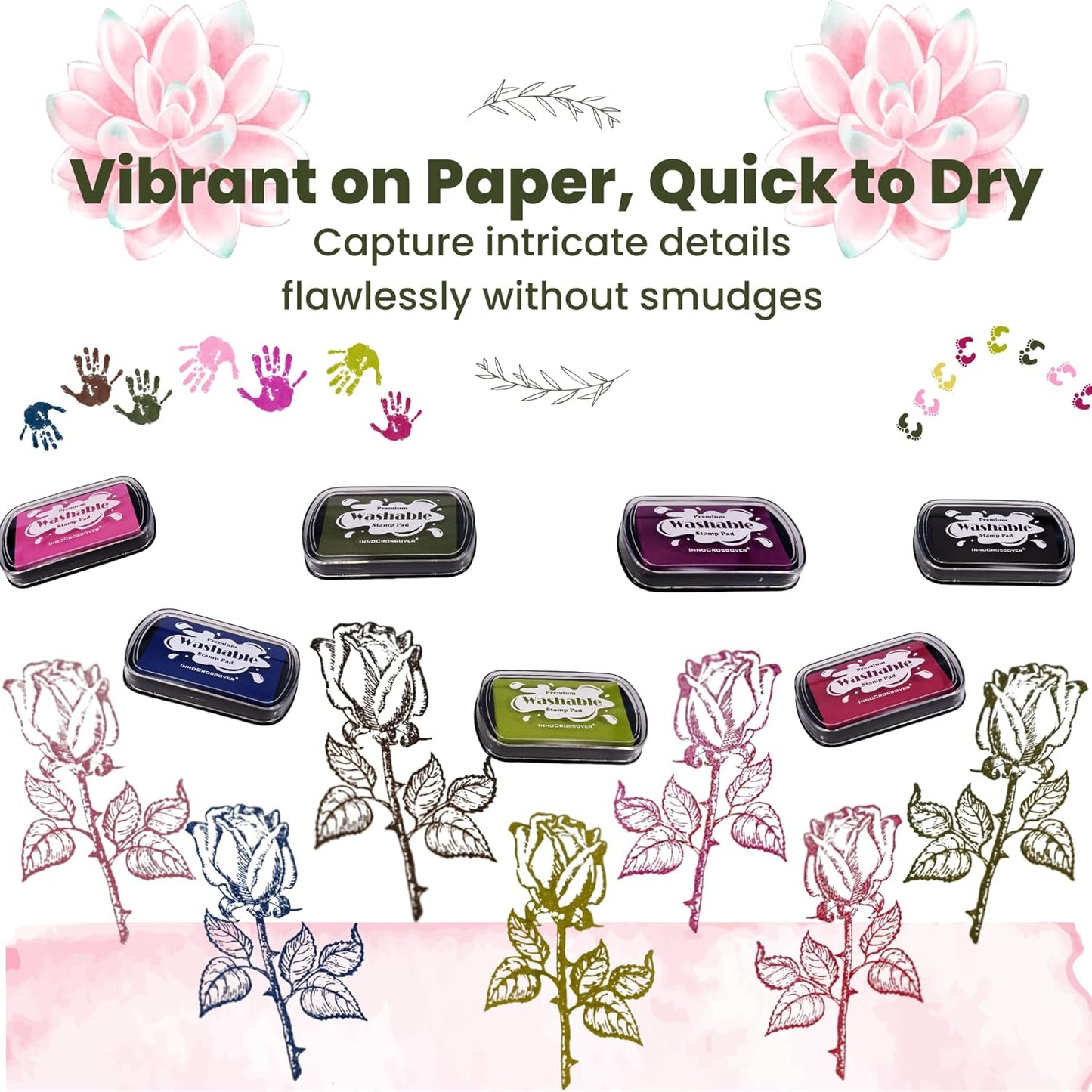 Washable Ink Pad, Stamps for Kids, Kids Crafts, Paw Print Kit, Baby Footprint Kit, Stamp Pads on Scrapbooking, Fingerprint Ink Pad, Easy to Wash Off Skin| Large | Safe Non-Toxic (Dark Olive)