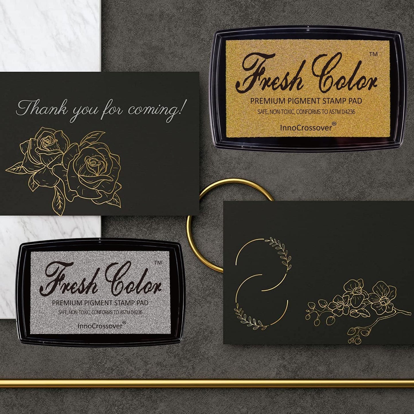 Stamp Pad, Ink Pads for Rubber Stamps, Wedding Card, Wedding Invitation, Stamps for Crafts, Scrapbooking Supplies, Card Making, Embossing Ink, Permanent Ink Pads, Non Toxic, Safe (Gold Ink Pad)