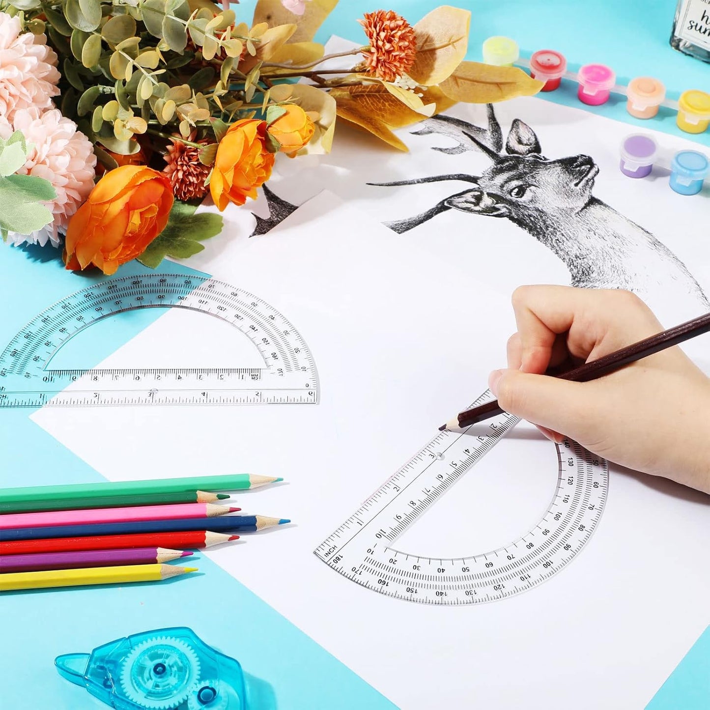 Zonon 50 Pieces Plastic Protractors Bulk Classroom Clear Math Protractors 180 Degrees 6 Inch for Geometry Student, Angle Measurement, Students Back to School Supplies Office Supplies