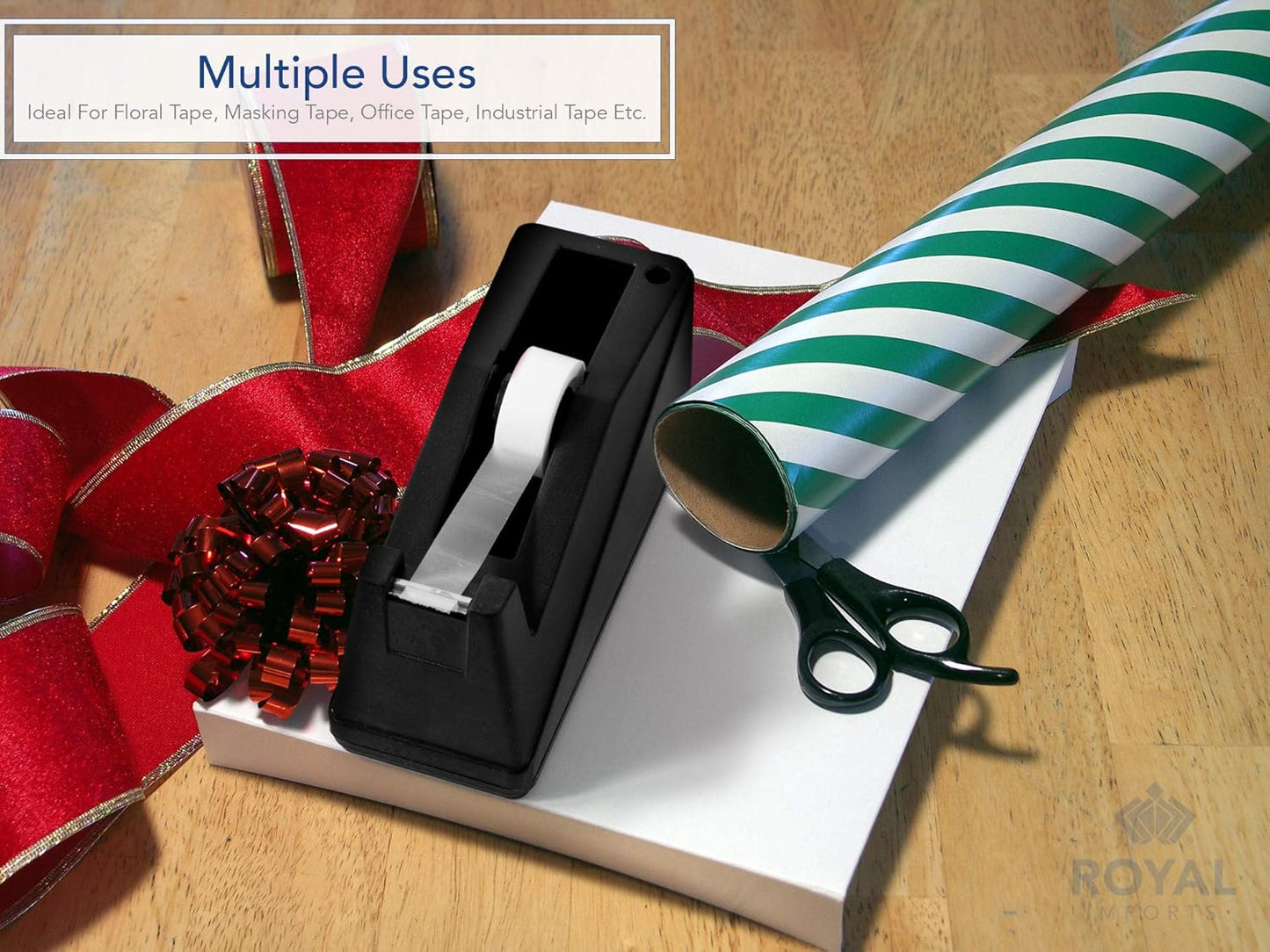 Royal Imports Desktop Tape Dispenser Adhesive Roll Holder (Fits 1" & 3" Core) Heavy Duty Premium for Office, Home, School, Library, Crafts, Moving, Giftwrapping with Weighted Nonskid Base, Red