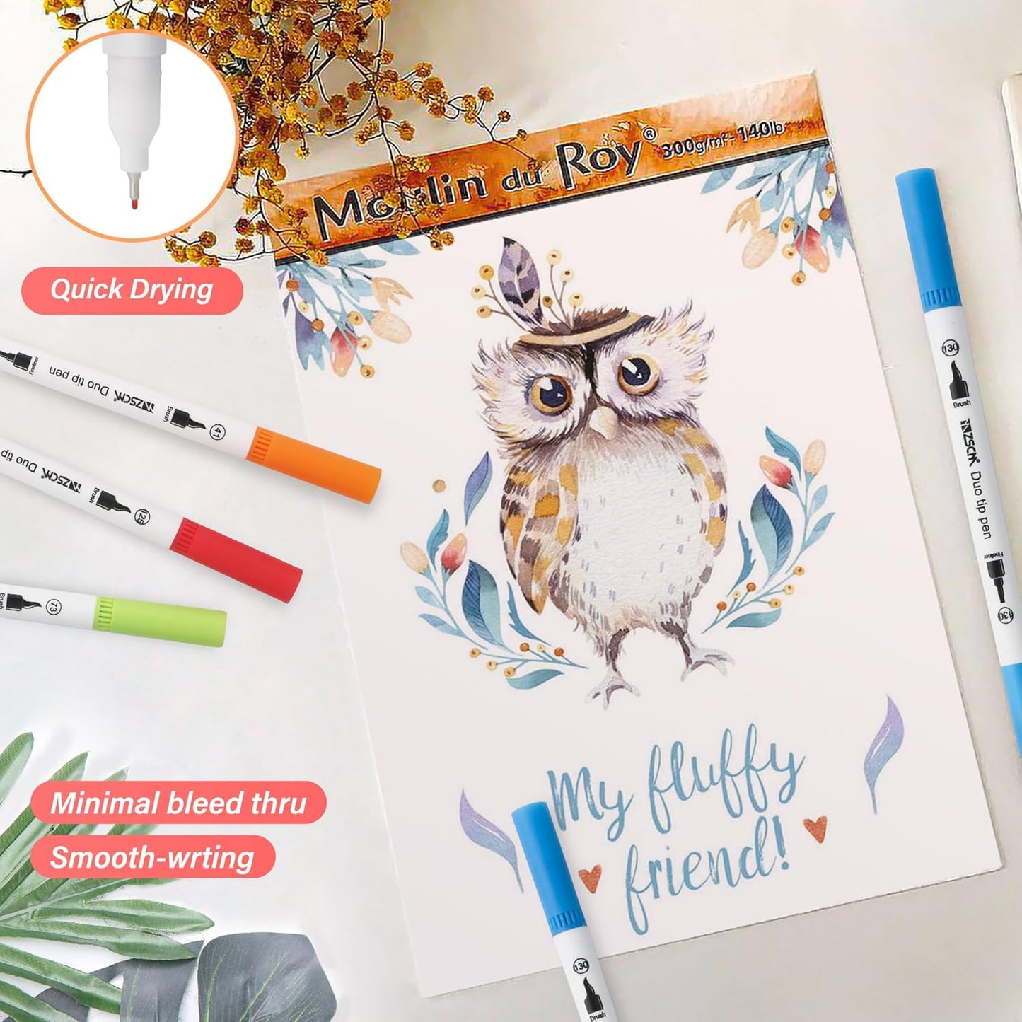 ZSCM Art Duo Tip Brush Markers Set, 60 Colors Fine Brush Tip Artist Drawing Pens Set with Coloring Book, for Adult Sketching Journal Planner School Supplies Gifts