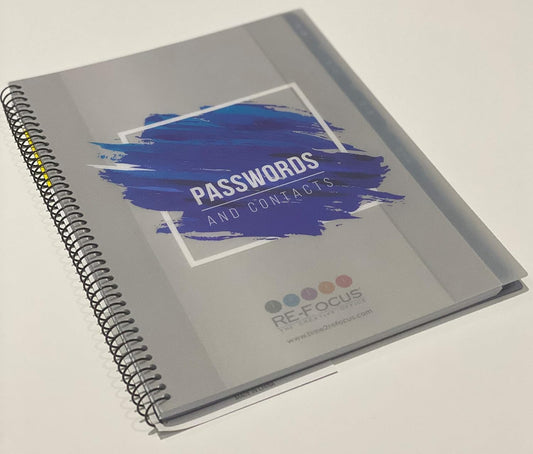 RE-FOCUS Password Book with Alphabetical Tabs 10"x7.5" Spiral Bound Credentials keeper Saves All Internet Login Details (Blue)