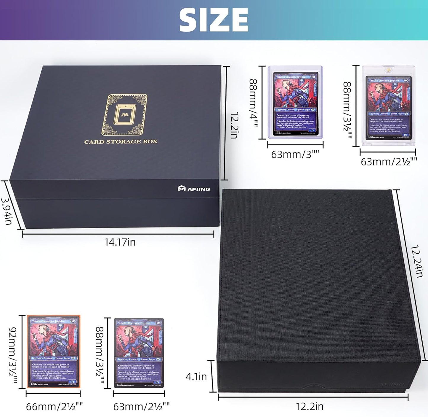 AFIING Trading Card Storage Box 6000+ Capacity – DIY Toploader Case w/ 24 Dividers & 8 Supports, Fits 3x4 Rigid Card, Deck Box for MTG TCG Sports Cards– Black & Orange