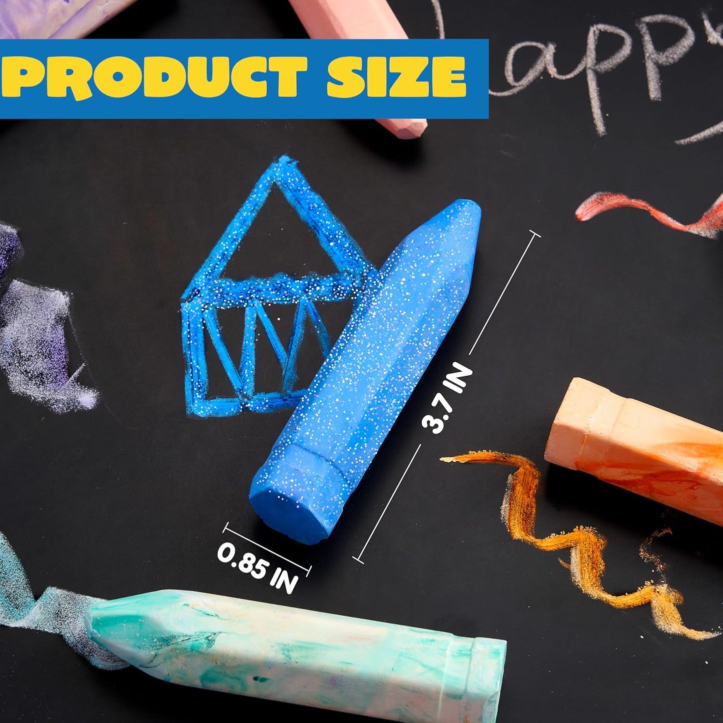 JOYIN 36 PCS Washable Sidewalk Chalks Set in 6 Packs, 18 Colors, Including 12 Tie Dye, 12 Glitter & 12 Neon Color Outdoor Chalks for Painting, Drawing, Gifts for Kids