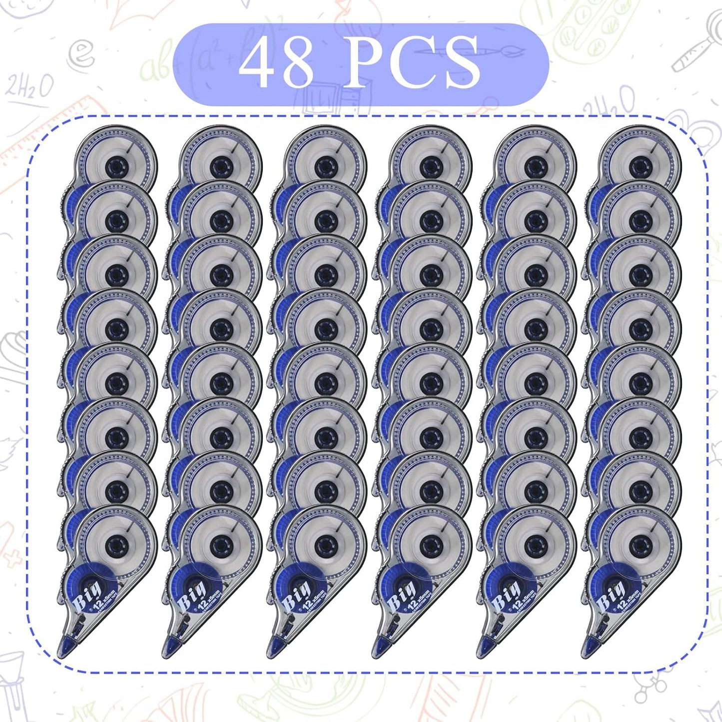 Chivao 48 Pack White Correction Tape, Classroom Correction Tape Wipe out Easy to Use Applicator Translucent Dispenser Shows for School Office Note Journal, 0.2 Inch x 39.4 Feet