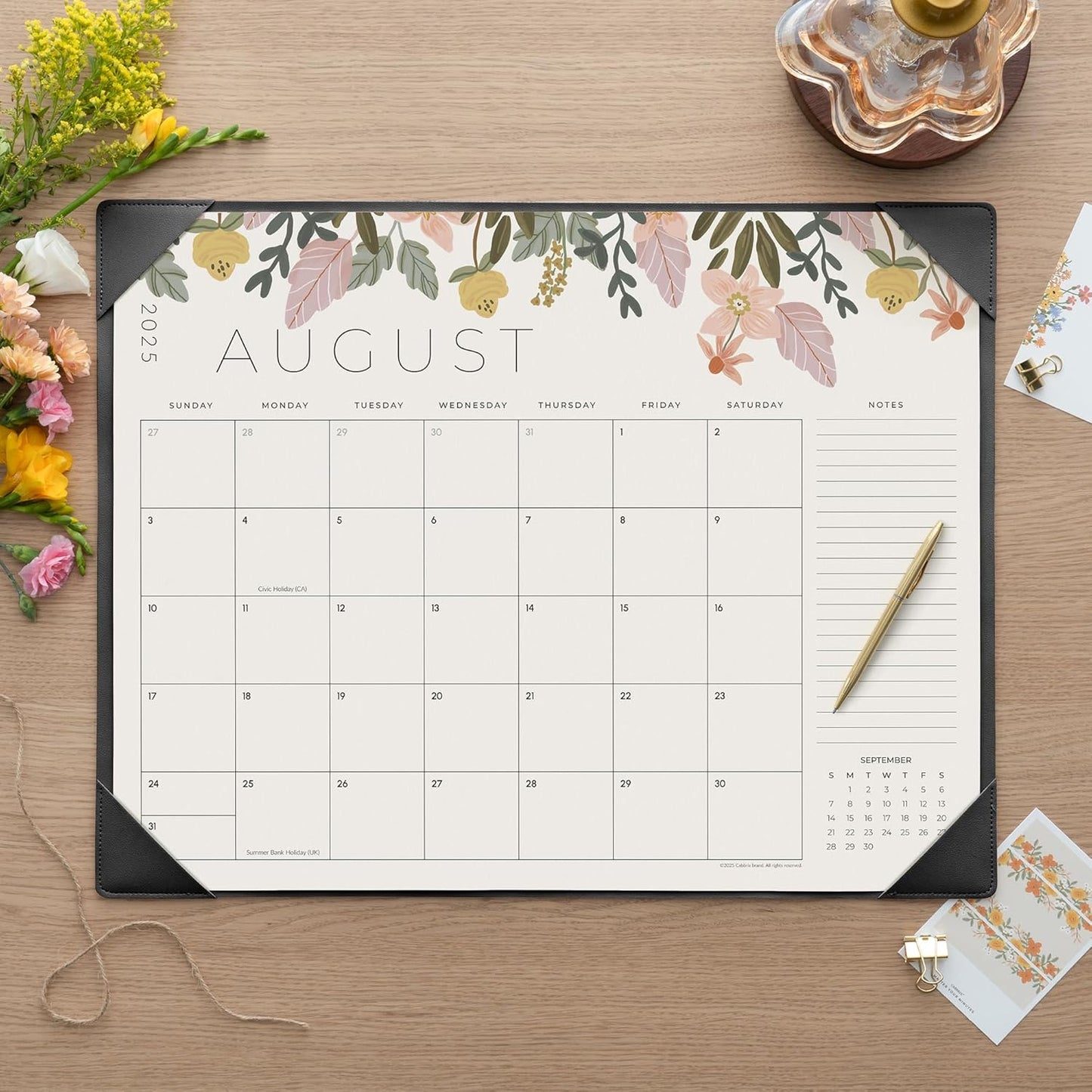 Desk Calendar 2025-2026 with Desktop Mat, Cabbrix Large Desk Pad Calendar 22 x 17 Inch Runs From July 2025 to December 2026, Floral Design Calendar 2025 for Home School and Office (Black)