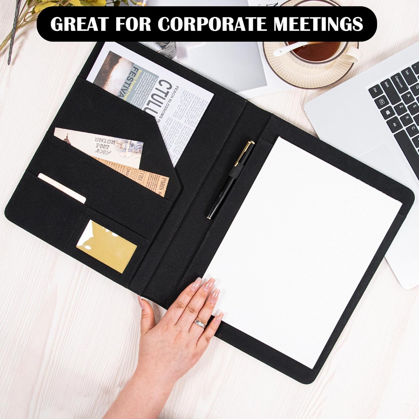 AZXCG Portfolio Binder,Leather Portfolio for Men and Women,Legal Pads Padfolio, Resume Folder with Card Holder,Professional Business Padfolio for Meetings and Interviews