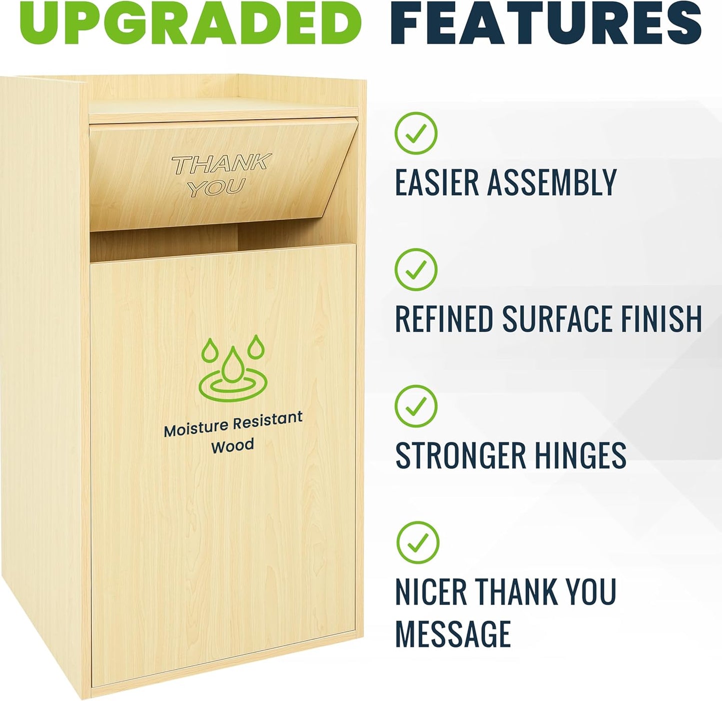 Alpine Restaurant Trash Can Cabinet with Tray Holder - Thank You Trash Can, Commercial 40 Gallon Garbage Can Cabinet for Restaurants, Cafeterias (Oak)