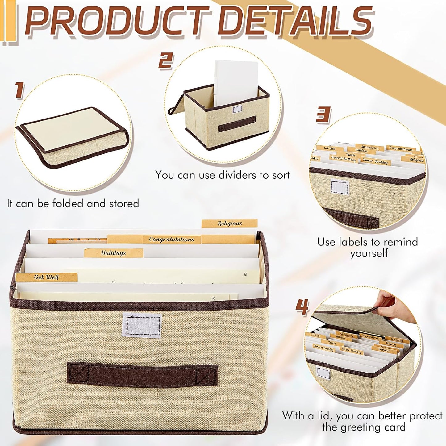 Zhanmai 2 Pcs Greeting Card Organizer Greeting Card Storage Box Card Organizer Box with 30 Pcs Dividers Stores 140+ Cards with Self Stick Labels for Storing Cards Envelopes Stickers Photos Notecards