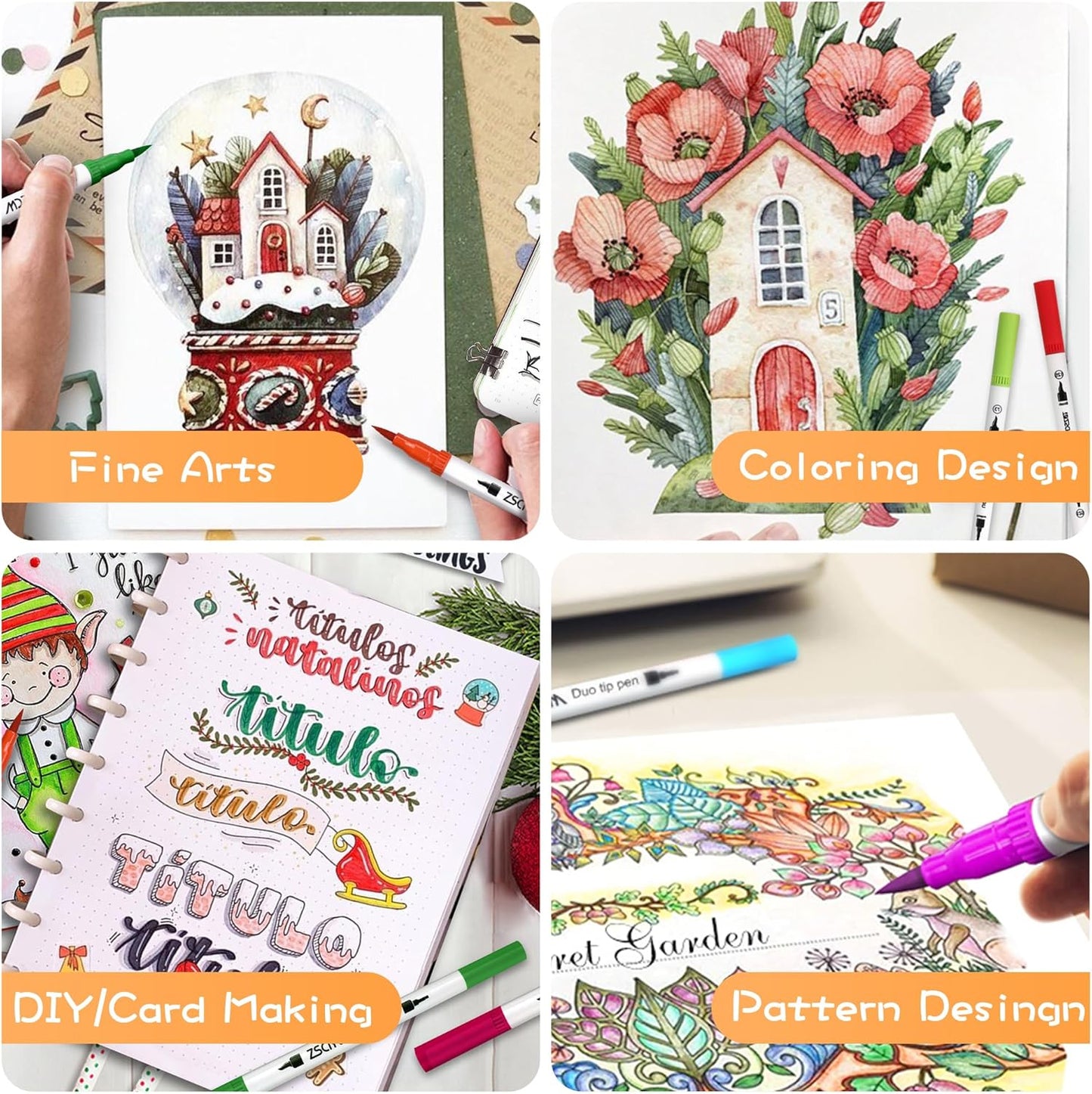 ZSCM 160 Colors Duo Tip Brush Markers Art Pen Set, Artist Fine and Brush Tip Colored Pens, for Adult Coloring Books Christmas Cards Drawing, Note taking Lettering Calligraphy Journaling