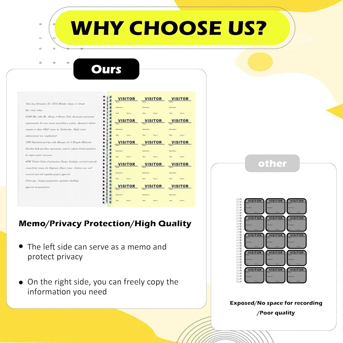 2 Pack of 450 Visitor Badges Registry Log with Carbon Copy Visitor Stickers Letter Size Visitor Log Book Extras Protecting Privacy Pages Spiral-Bound Self Visitor Badges Guest Register Book (2)