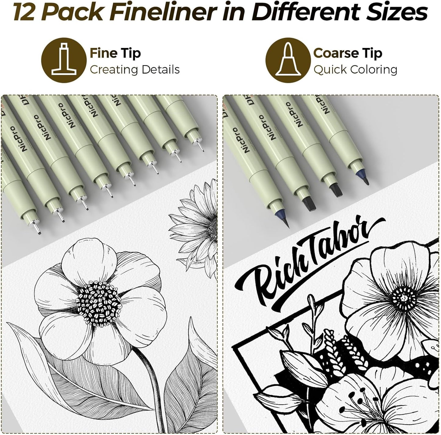 Nicpro 58PCS Art Drawing Supplies Kit in Leather Case, MP1000 Black Metal Mechanical Pencil Set with Drafting Pencil 0.5, 0.7, 0.9 & 2mm, 12 Micron Pen, Sketch Book, 30 Tube Lead Refills for Sketching