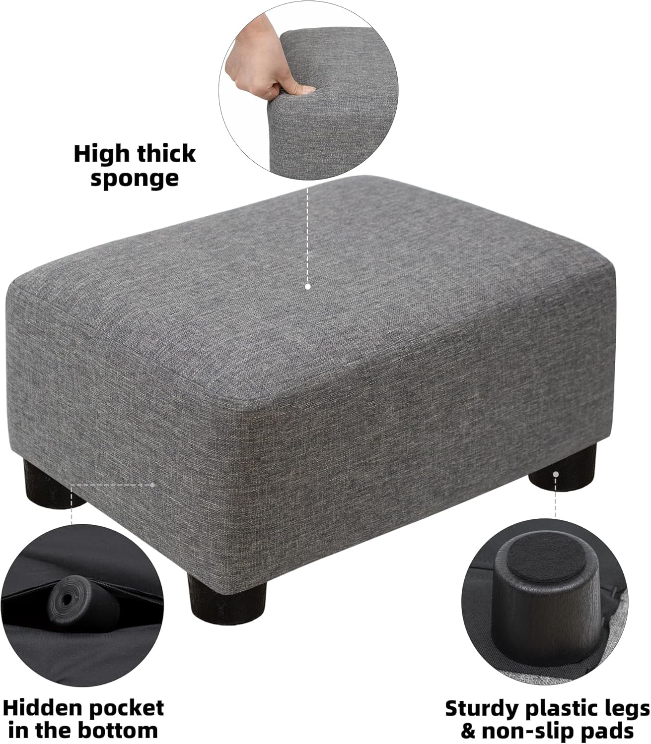 CAROLMADE Small Foot Stool Ottoman Footstool with Legs Under Desk Footrest for Living Room Bedroom and Office,Linen-Grey