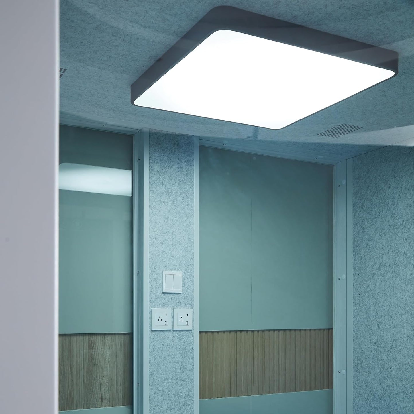 GEARONIC Mobile Office Pod Booth, Sound Proof Office Booth Pod with Mobile Roller, Larger Space for 4-6 People, LED Lighting System,Fans and AC USB Ports