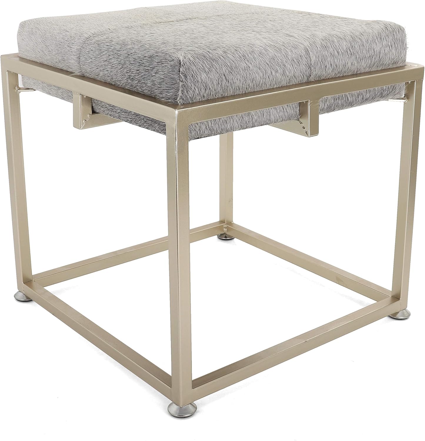 Rutledge & King Cowhide Ottoman/Vanity Stool - Square Ottoman Stool - White Ottoman/Grey Ottoman Foot Rest - Cowhide Grey & White Stool - Gold Stool - Cow Ottoman - Cow Fur Stool (Gold)