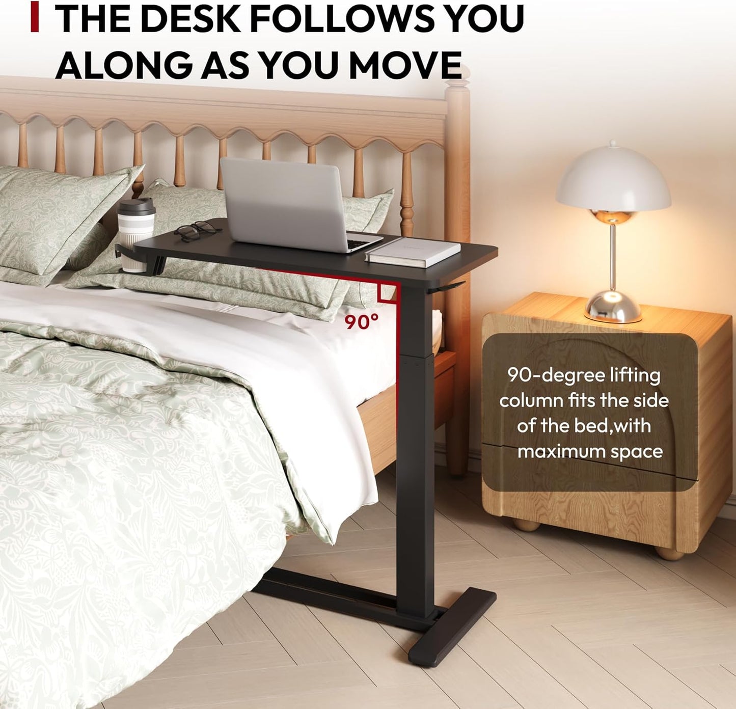 SANODESK Mobile Standing Desk with Hidden Wheels,Pneumatic Laptop Desk Rolling Computer Cart Movable Height Adjustable Small Sit Stand Desk for Home Office(31.5" W x 17.7" D, Black)