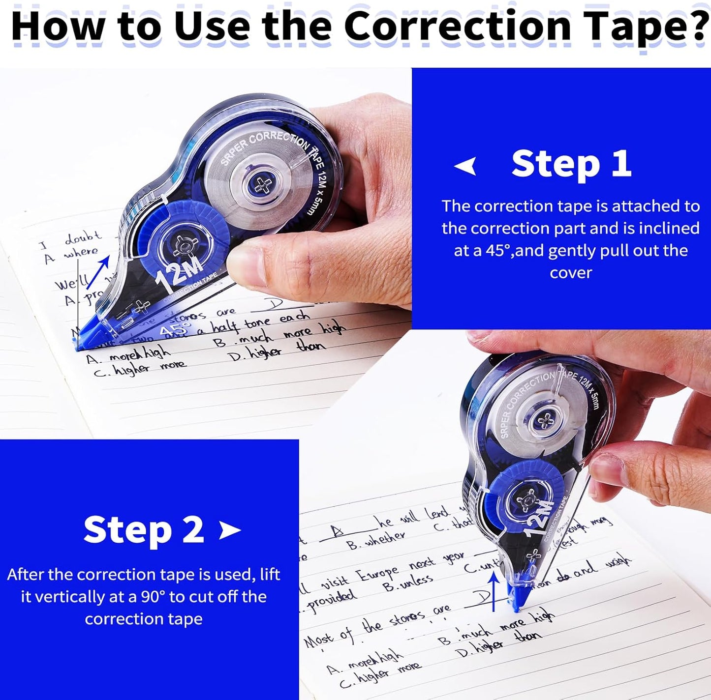 Correction Tape, 10 Pack Correction Tape Easy To Use Applicator for Instant Corrections, 39 ft Each for Study Supplies and Office Products (Blue)