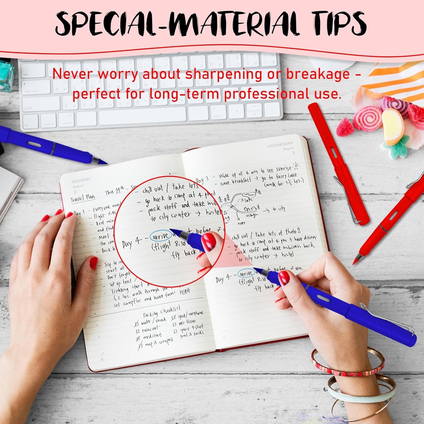 Everlasting Checking Pencils Red Erasable Pencils Correcting Pencils with Erasers for Checking Map Marking Coloring Tests Grading 4 Pack Red Blue