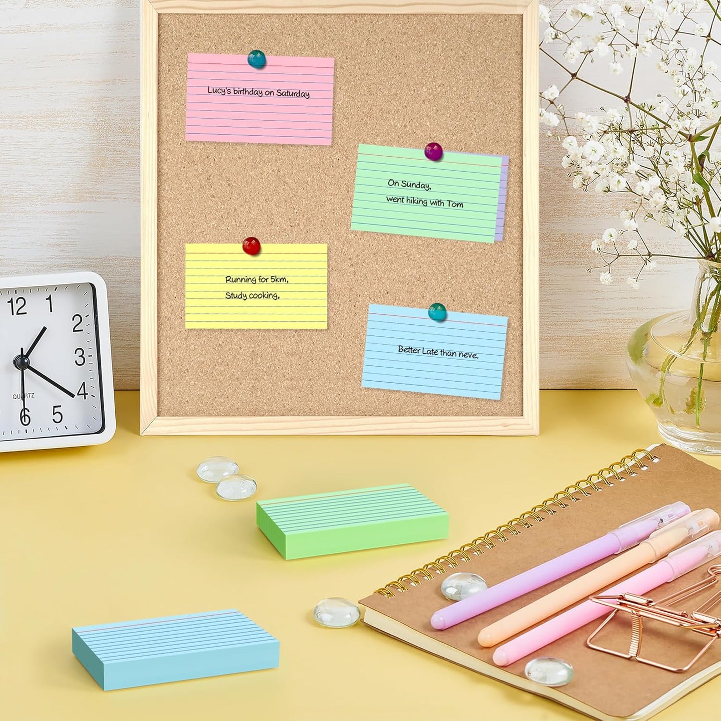 250 Count Colored Index Cards 3x5, 180gsm Heavy Weight Flash Cards, Ruled Index Cards, 5 Color (50 Sheets Each), Portable Note Taking for Students, Teachers, Study Note Cards for Office Home School