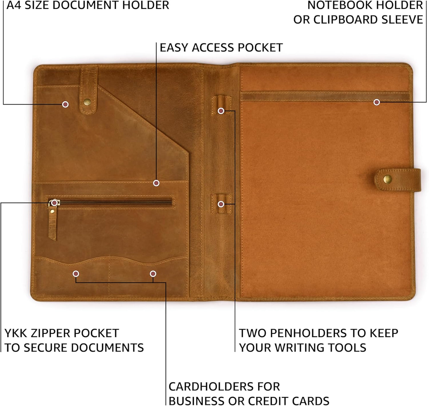 Genuine Leather Portfolio – Tan Brown Professional Organizer & Resume Folder, Antique Leather Business Document Padfolio with Writing Pad, Ideal Gift for Men & Women
