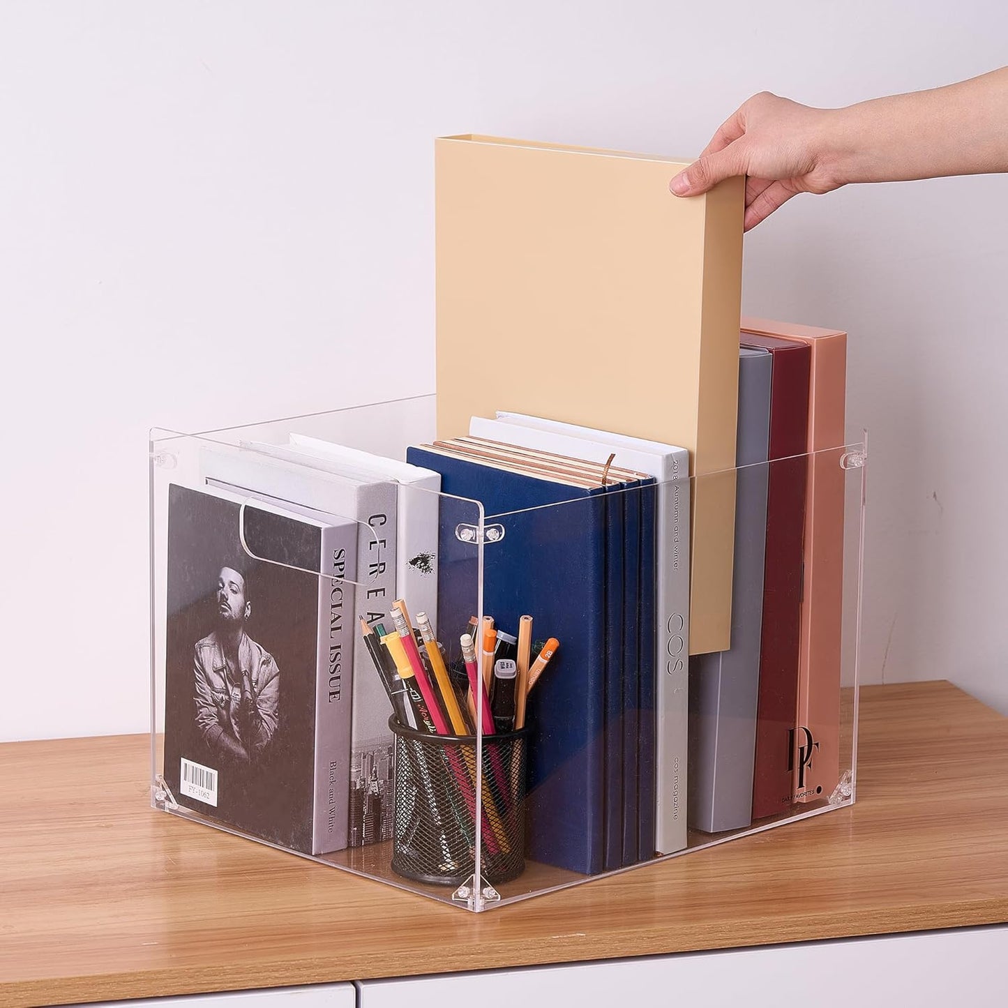 DF Acrylic File Holder with Handles - Acrylic File Organizer - Clear File Box for Letter Size/A4 Folder Holder - Desktop Hanging File Organizer (Without Partition)