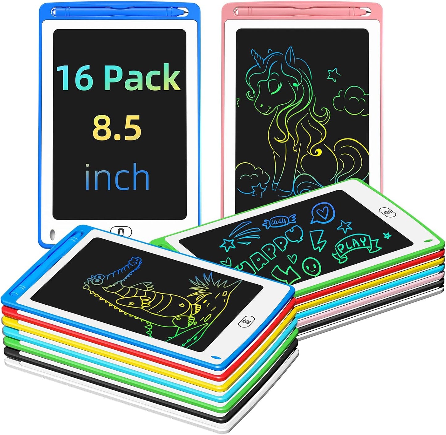 Party Favor LCD Writing Tablet for Kids, 8.5 Inch Colorful Doodle Board Drawing Tablet, Educational Learning Toys Birthday Gifts for Kids Age 3 4 5 6 7 8 (16 Pack)