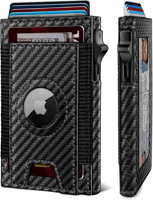 Airtag Wallet for Men, Slim Pop Up Credit Card Holder RFID Blocking Mens Minimalist wallet for 7-9 Cards ID Window, with Gift Box