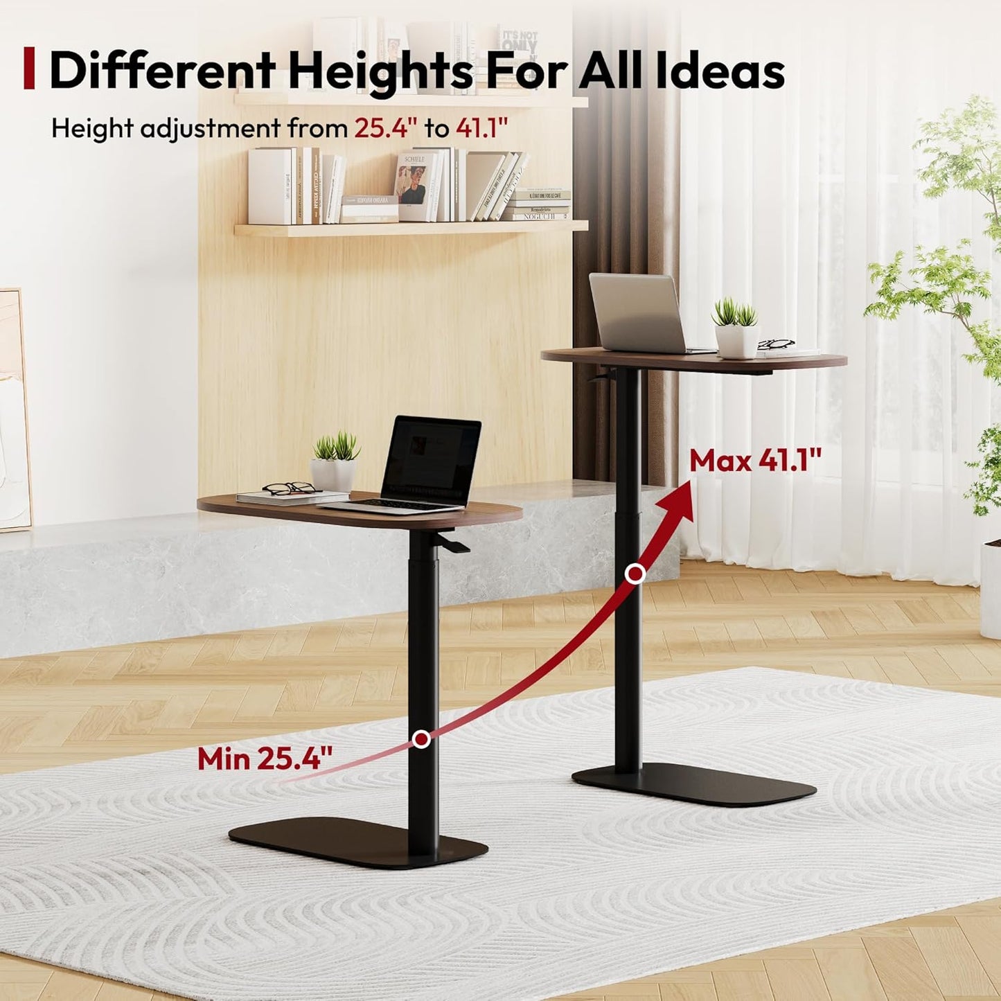 SANODESK Small Standing Desk Pneumatic Height Adjustable Small Sit Stand Desk Laptop Desk Overbed Table Computer Cart for Home Office Computer Workstations(23.6" W x 13.8" D,Black Walnut)