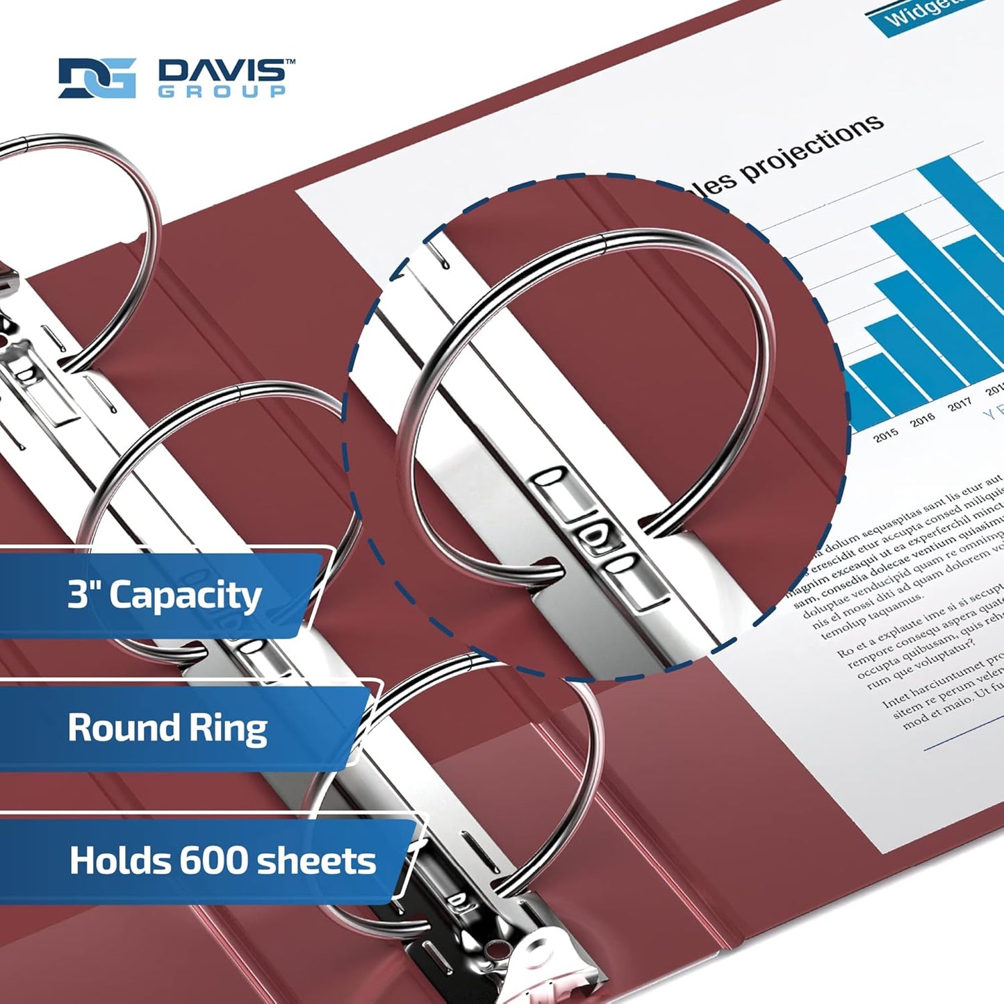 Easyview Premium 3-Ring Binders with Clear-View Covers and Round Rings, Binders for School or Office, 3 Inch, Pack of 6, Burgundy