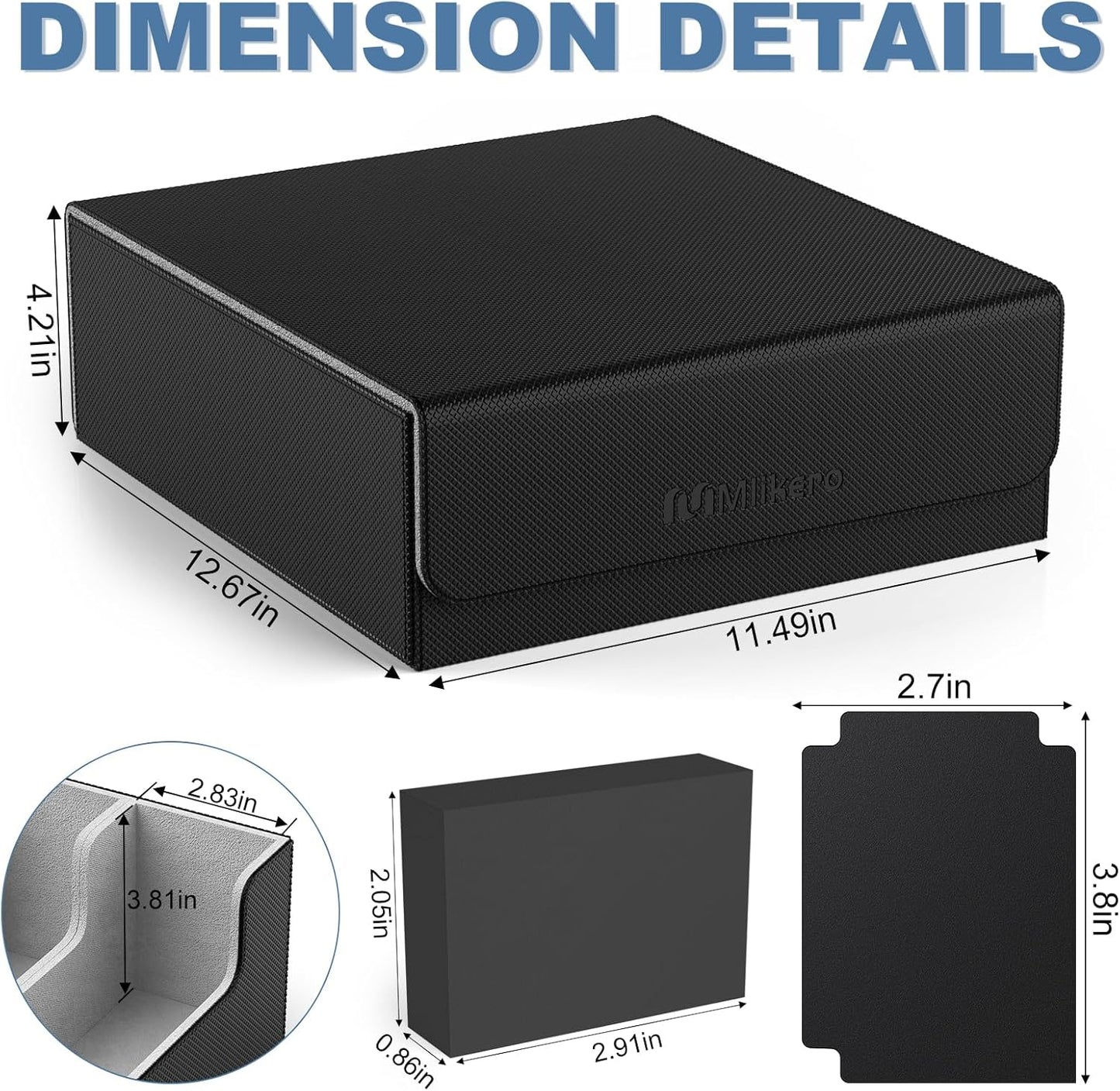 Mlikero Card Deck Case, 2400+ Trading Card Storage Box with 10 Colorful Dividers and 4 Foam Stoppers, Leather Magnetic Closure Commander Deck Box Fit for MTG, TCG (4 Rows, Black&Grey)