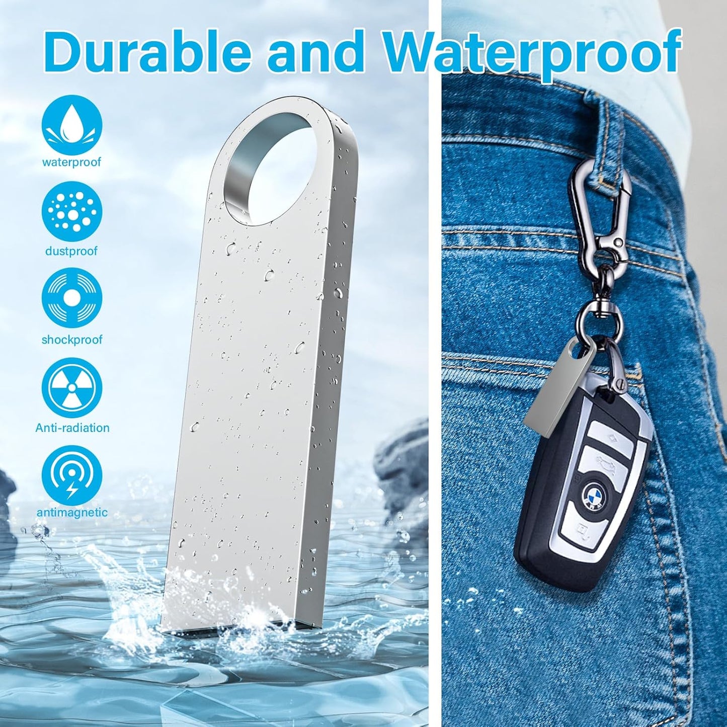 ABLAZE Custom Flash Drive 128MB 10 Pack, Personalized USB with Your Logo Metal Thumb Drives USB 2.0 Memory Stick Pendrive (Sliver)