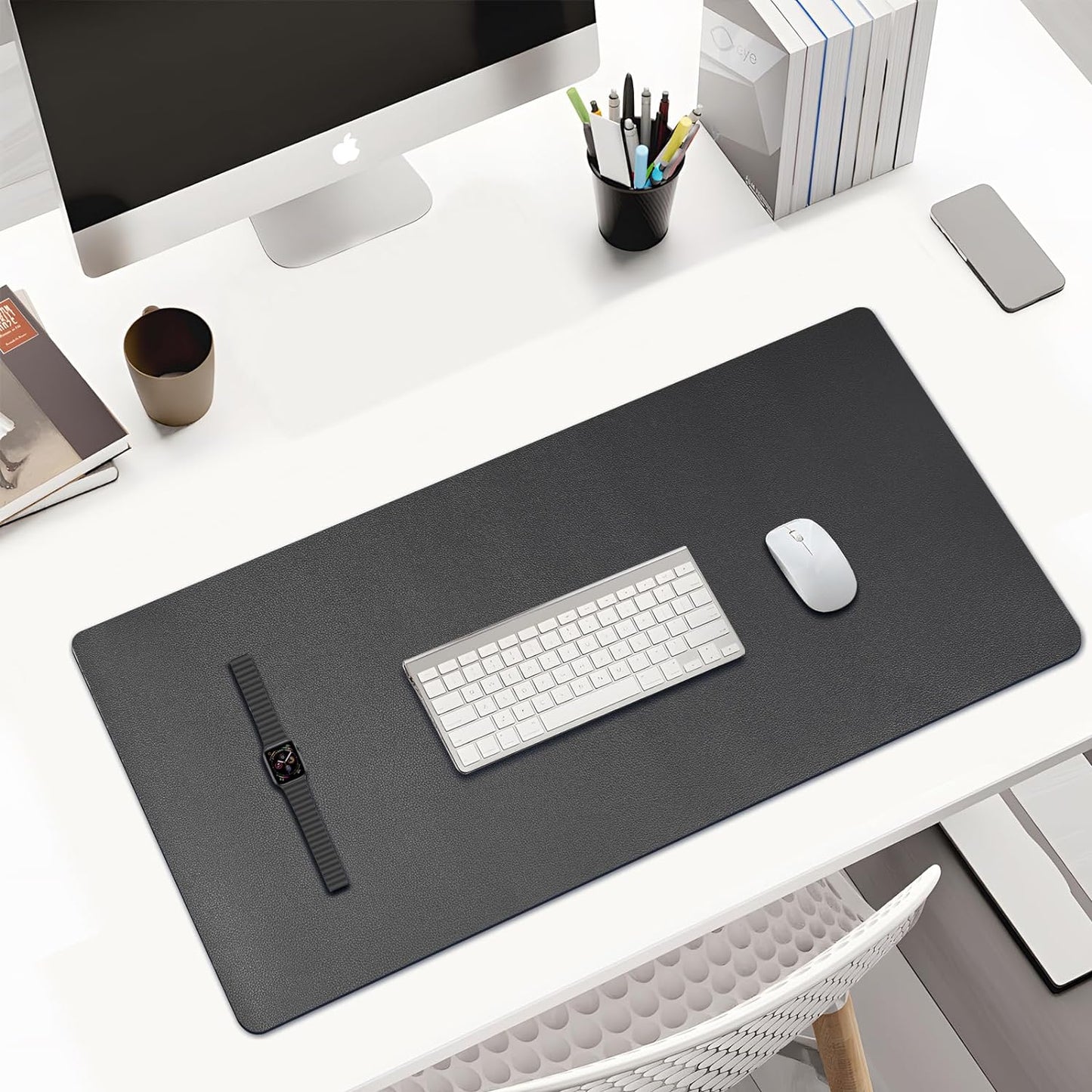 KINGFOM Desk Pad Office Desktop Protecter, PU Leather Desk Mat Blotters Organizer with Comfortable Writing Surface (23.6" x 11.8", Black)