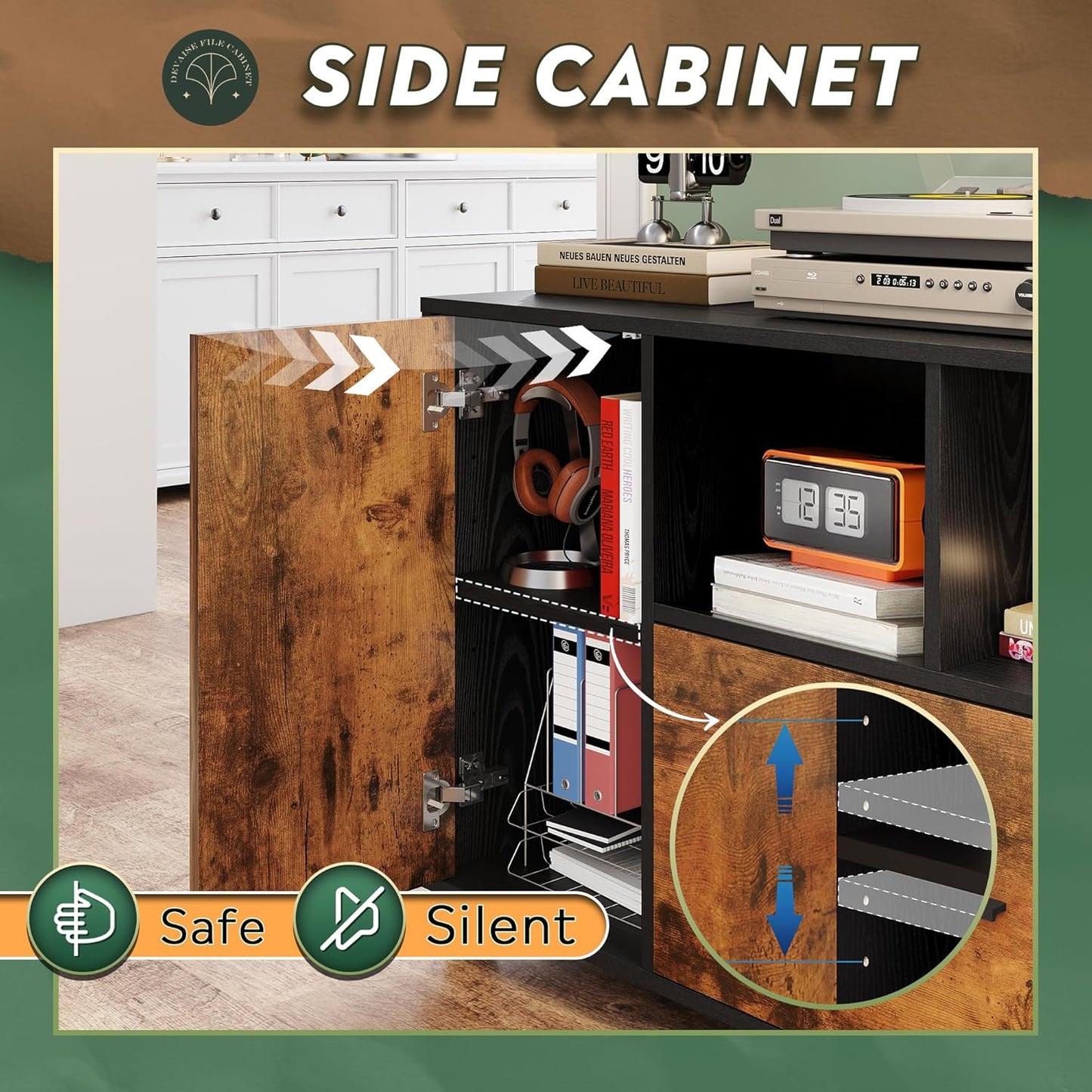 DEVAISE Lateral File Cabinet with Lock, 1-Drawer Rolling File Cabinets on Wheels for Home Office, Wood Printer Stand with Open Storage Shelf, Rustic Brown