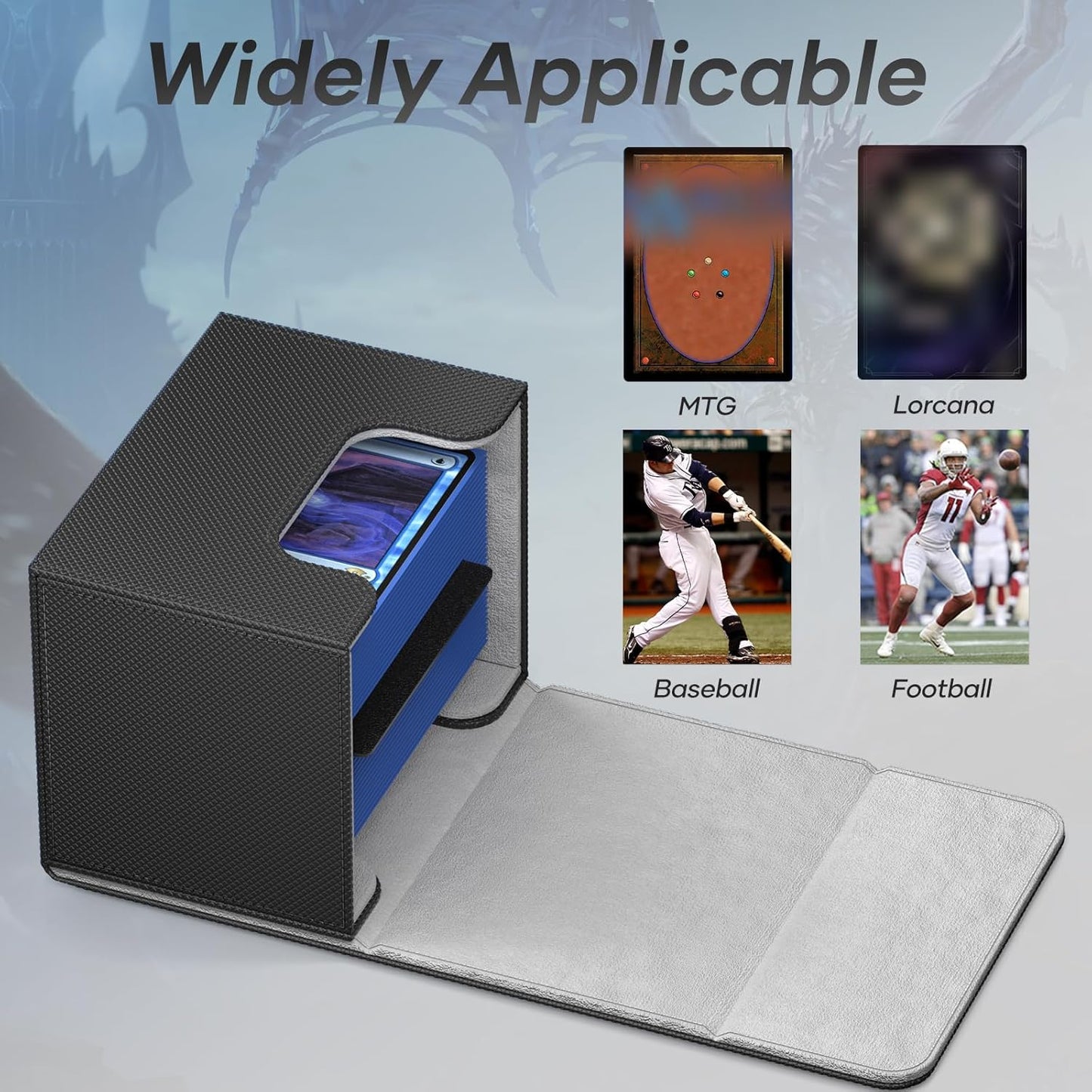 Mlikero Card Deck Box, Commander Deck Box Holds 100+ Double-Sleeved Cards with 4 Dividers, Leather Magnetic Closure Card Box Fit for MTG, TCG (Black)