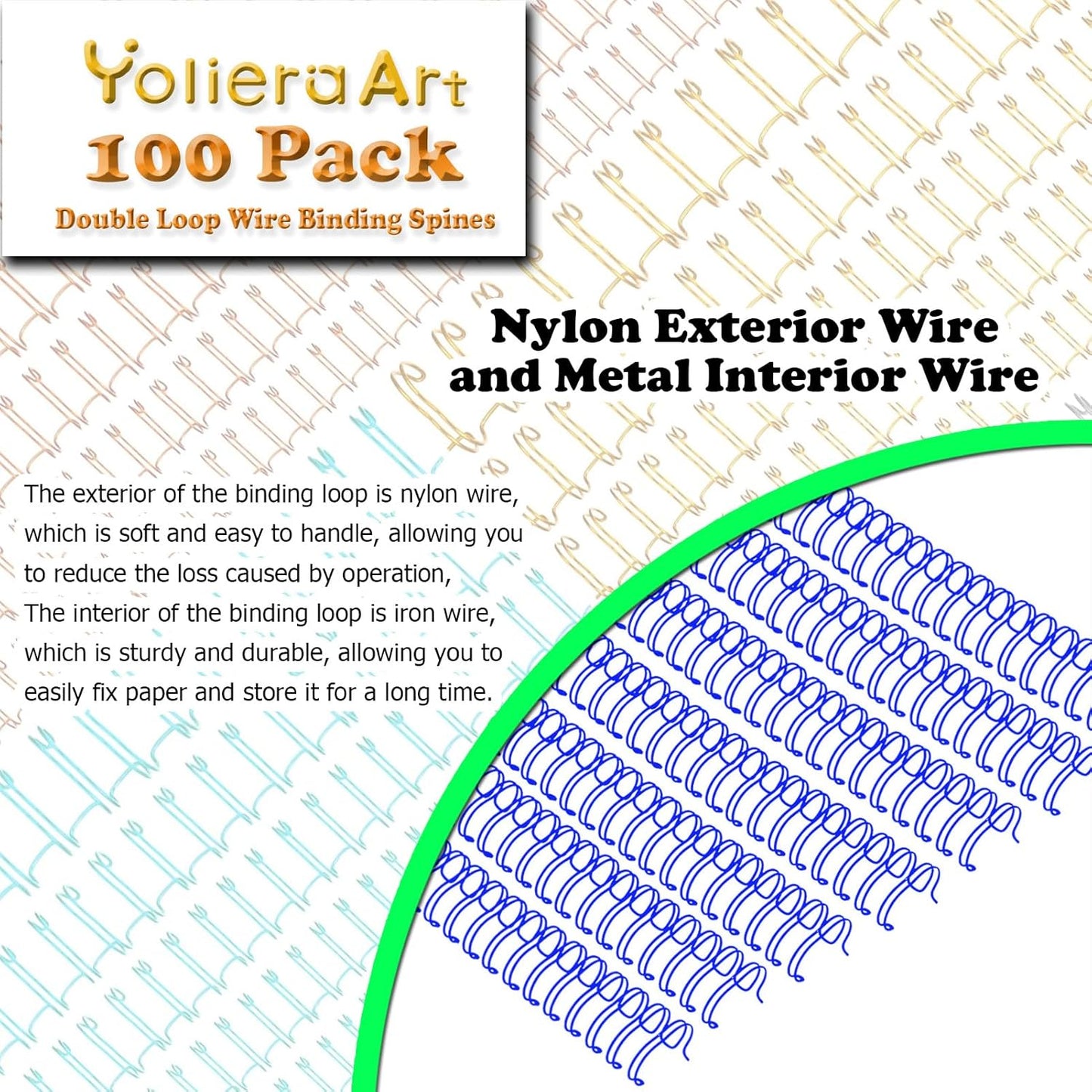 100 Pack Double Loop Wire Binding Spines, YolieraArt Wire Binding Spines, 7/16 Inch Binding Wire for Letter Size (80 Sheet Capacity, 100P, 3:1 Pitch, Blue)