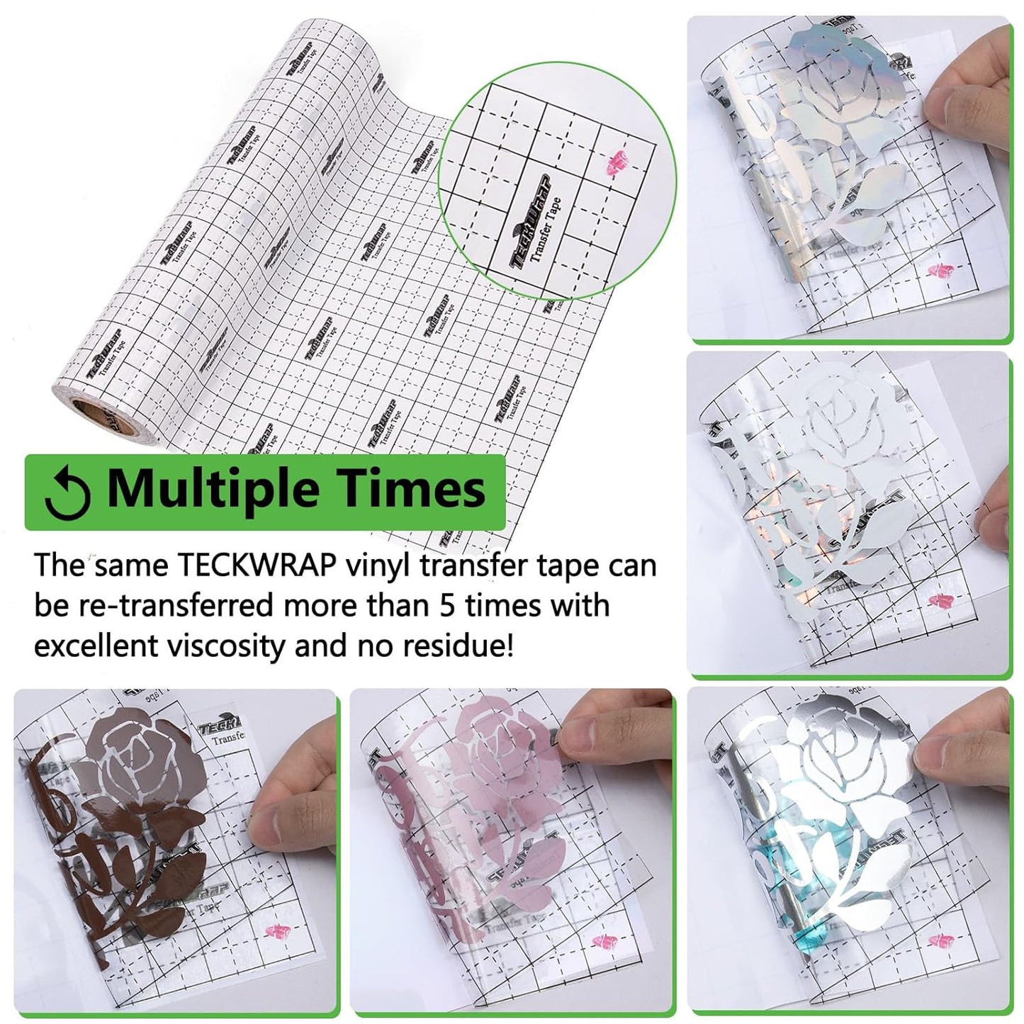 TECKWRAP Transfer Tape for Vinyl - 12" x 32FT Vinyl Transfer Paper for Permanent Vinyl, Stickers, Decals, Signs, Windows, Alignment Grid & Clear