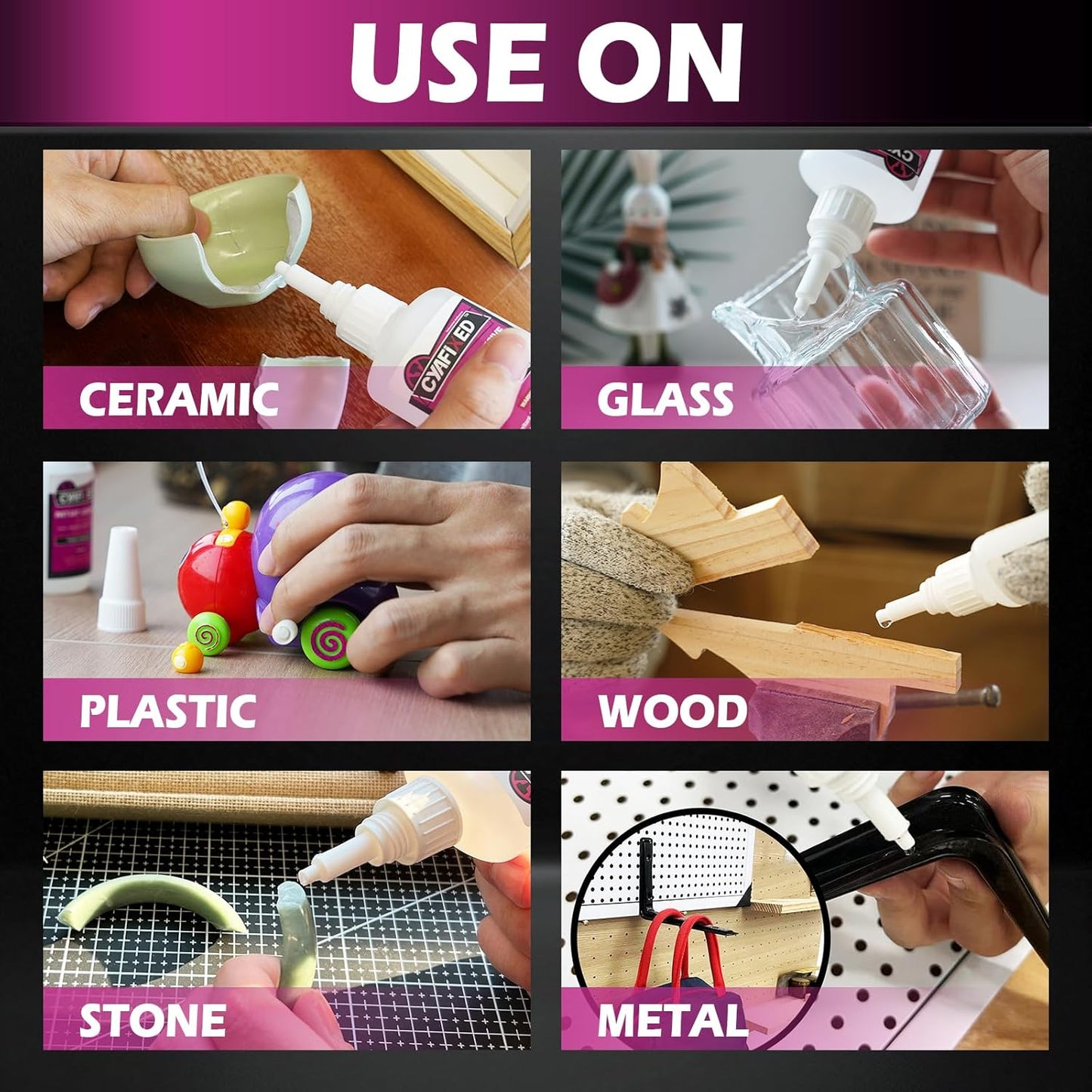 Super Glue Liquid, Instant Clear Cyanoacrylate Medium Thick Viscosity Adhesive, Food Safe CA Glue for Shoe Repair Leather Ceramic Plastic Glass Metal Wood Aquarium Porcelain Rubber Pottery Model Craft