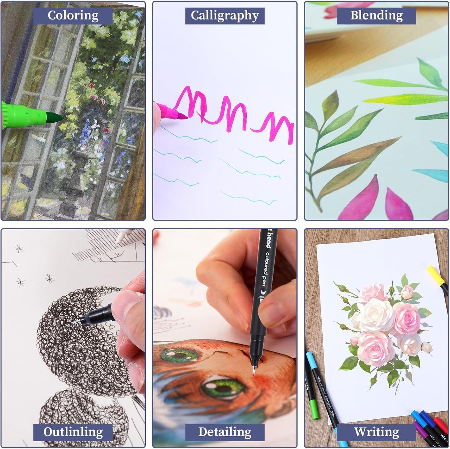 100 Colors Watercolor Paint Markers, Dual Tip Paint Markers with Brush Tip and Fine Tips, Double Brush Marker Pens for Rock, Wood, Canvas, Stone, Glass, Ceramic, DIY Crafts Making, Art Supplies